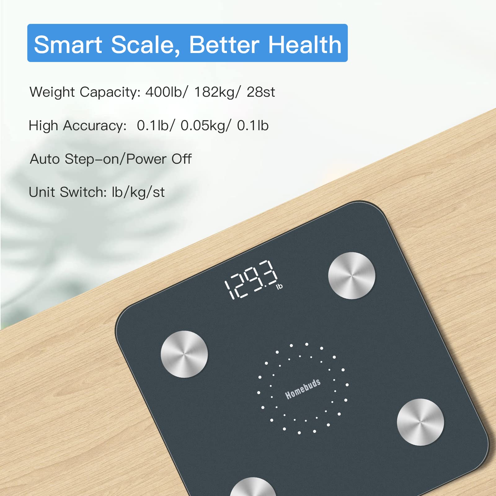 Homebuds Digital Bathroom Scale for Body Weight and Body Fat, Weighing Professional Since 2001, Body Composition Monitor Professional for BMI Fat Water Muscle with App, 400lb, Blue 🍁 All In One Marketplace Canada