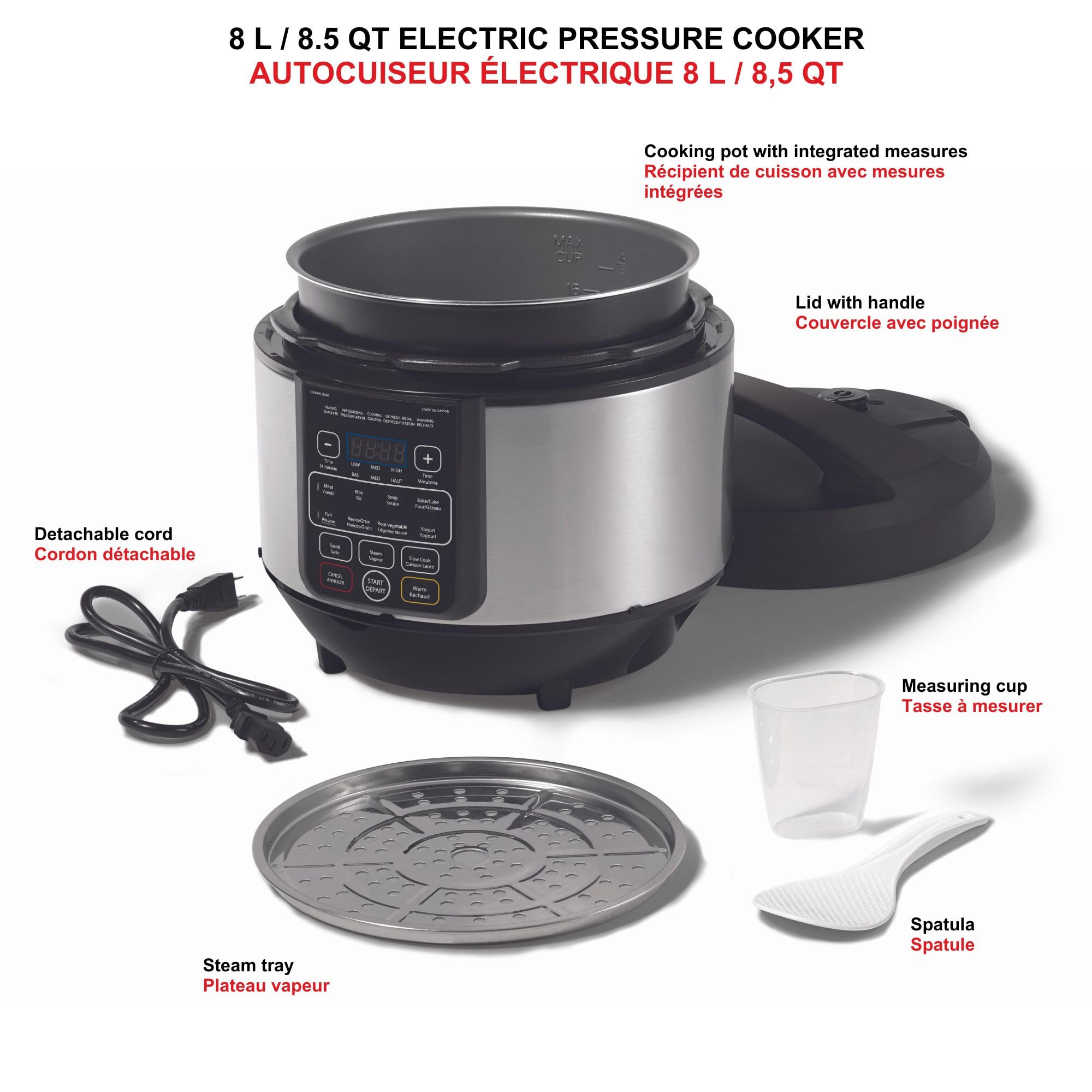 Starfrit Electric Pressure Cooker - 8L Capacity - Steam Tray, Measuring Cup & Spatula - 11 Preset Cooking Functions 🍁 All In One Marketplace Canada