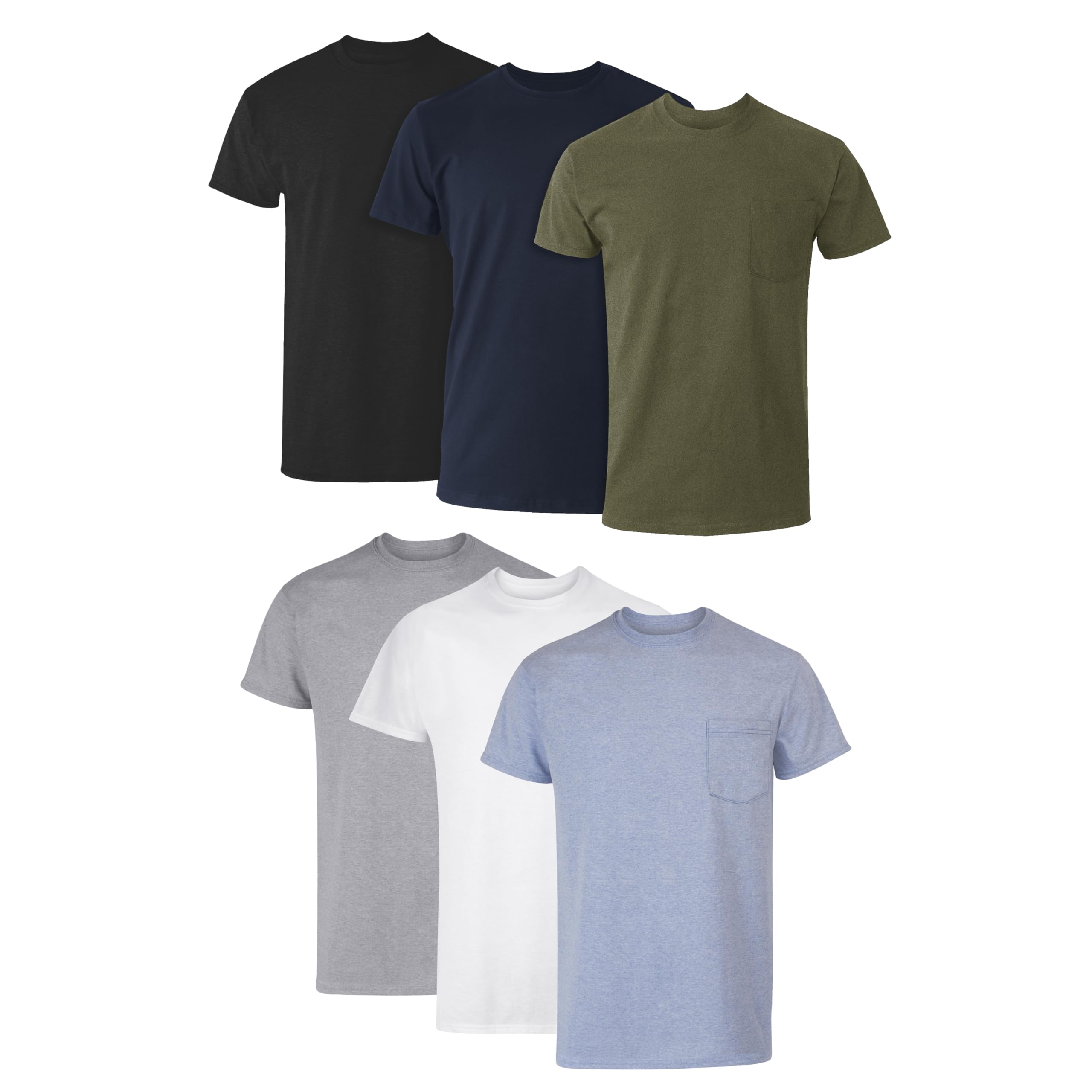 Hanes Men's Pocket Undershirt Pack, Cotton Crew Neck T-Shirt, Moisture Wicking Tee, Assorted 6-Pack, Grey Heather, Black, White, Navy, Blue Heather, XX-Large 🍁 All In One Marketplace Canada