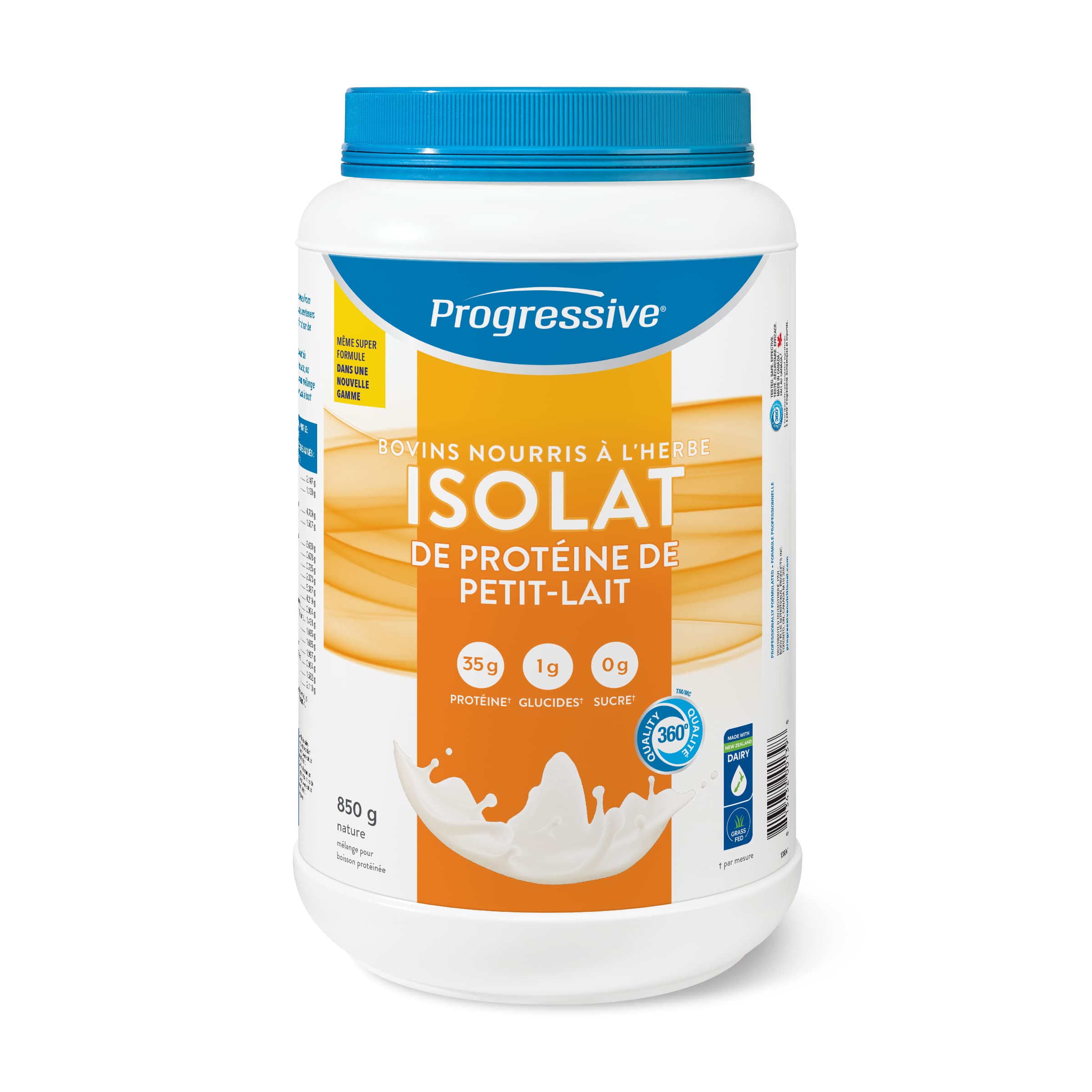 Progressive Grass-Fed 100% Whey Isolate Powder Unflavoured, with 35g of New Zealand Whey Concentrate per Scoop for Muscle Gain and Recovery, Pasture-Raised, Non-GMO, Antibiotic-Free, and Hormone-Free, 850g 🍁 All In One Marketplace Canada