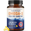 Triple Strength Omega 3 Fish Oil | 120 Softgels | 3600 mg Fish Oil | Over 2100mg of Omega-3 Fatty Acids | Heart and Cognitive Support | 1300mg EPA + 860mg DHA | Wild Caught & Burpless | 120 Ct 🍁 All In One Marketplace Canada