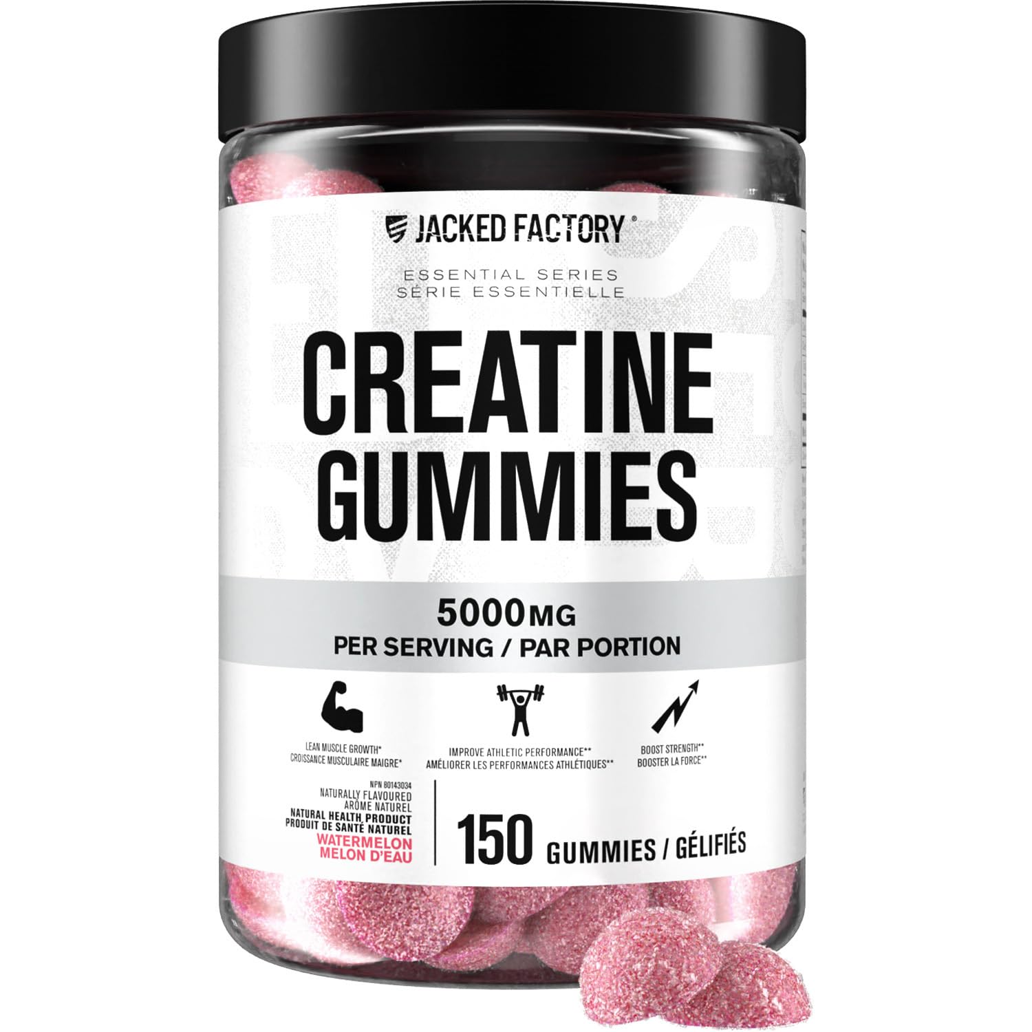 Jacked Factory Creatine Gummies 5g Daily Dose (1g per Gummy) - Creatine Monohydrate Gummy for Men and Women, Vegan-Friendly, Travel-Friendly, Third-Party Tested - 150 Gummies, Watermelon 🍁 All In One Marketplace Canada