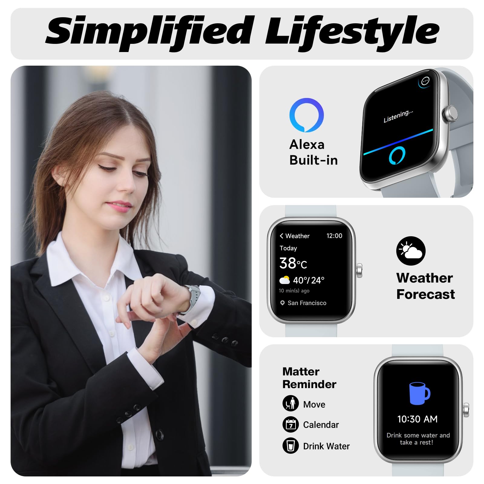 Smart Watch for Men Women with Bluetooth Call, Alexa Built-in, Heart Rate & Sleep Monitor, 1.83