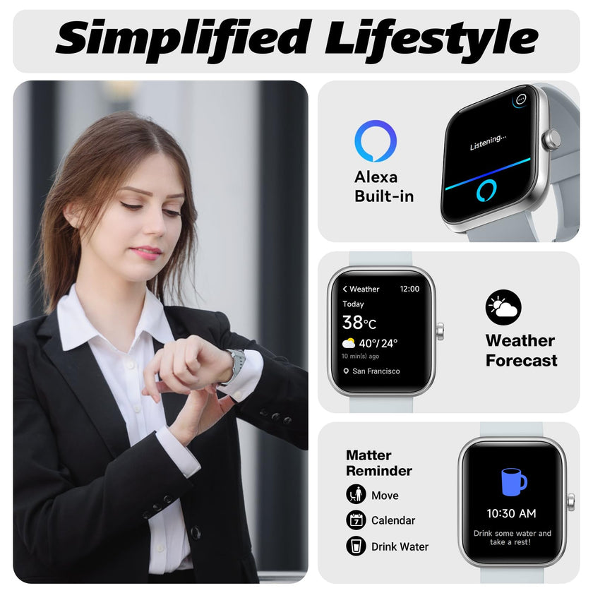 Smart Watch for Men Women with Bluetooth Call, Alexa Built-in, Heart Rate & Sleep Monitor, 1.83