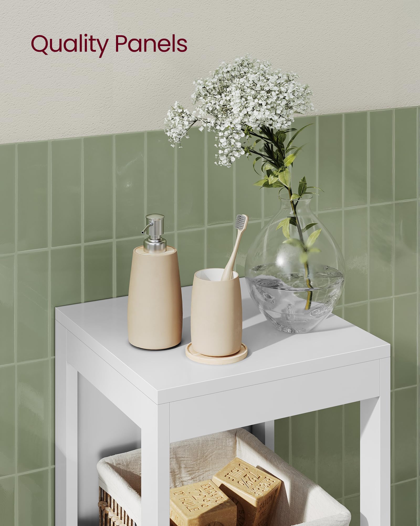 VASAGLE Bathroom Floor Cabinet, Bathroom Storage Organizer Rack Stand, Multifunctional Corner Unit, 2 Drawers, 89 cm in Height, White UBBC42WT 🍁 All In One Marketplace Canada