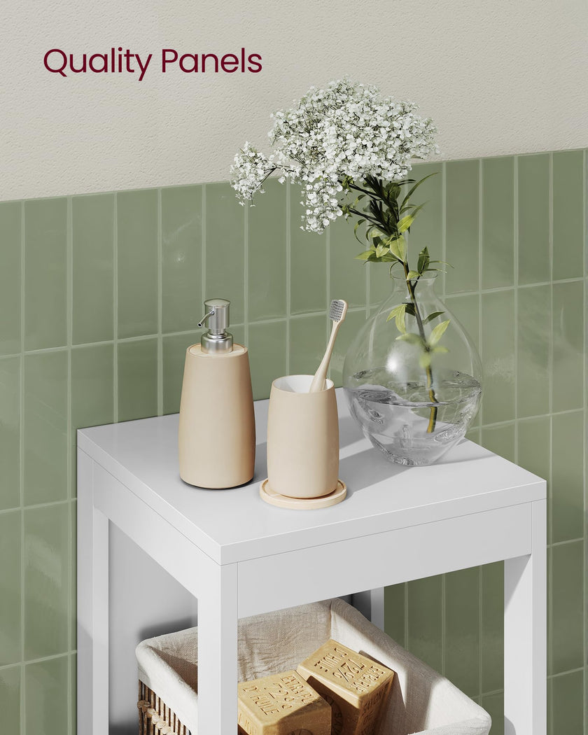 VASAGLE Bathroom Floor Cabinet, Bathroom Storage Organizer Rack Stand, Multifunctional Corner Unit, 2 Drawers, 89 cm in Height, White UBBC42WT 🍁 All In One Marketplace Canada