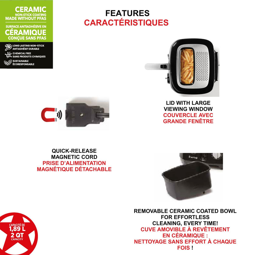 Starfrit Deep Fryer, 2.5L Capacity, Ceramic Bowl, Black 🍁 All In One Marketplace Canada