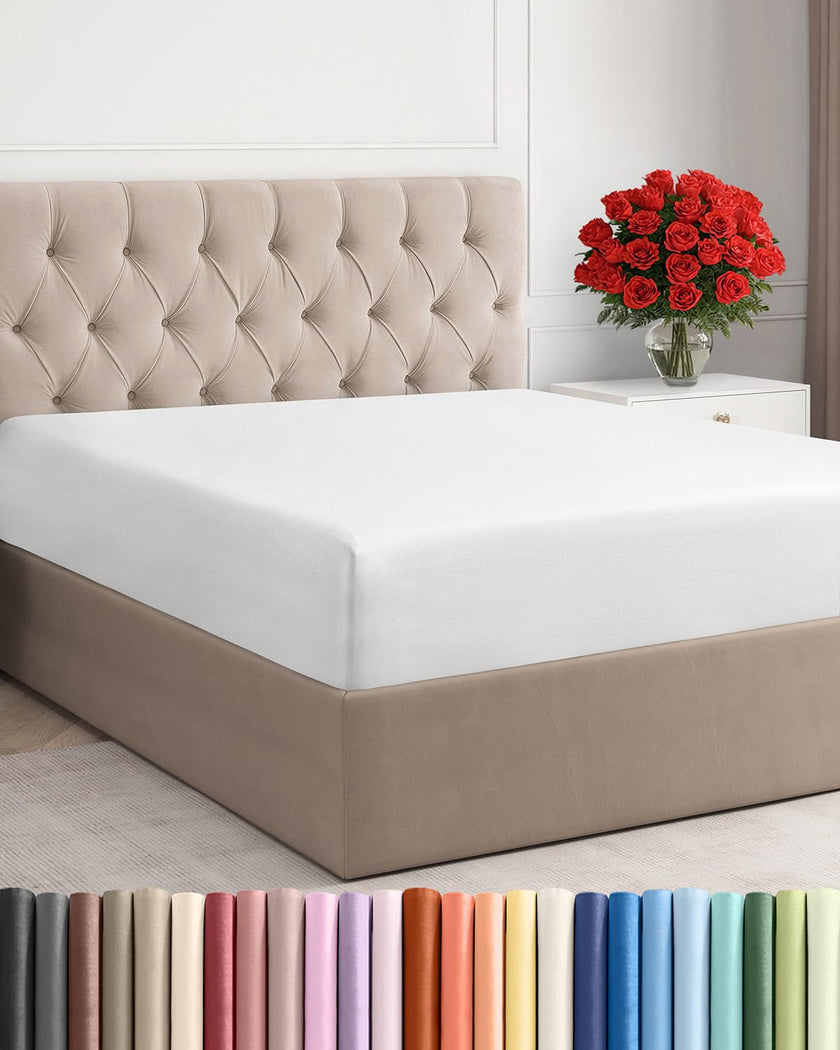 Full Size Fitted Bed Sheet - Hotel Luxury Single Fitted Sheet Only - Fits Mattress Up To 16 - Extra Soft, Wrinkle Free, Breathable & Cooling - Bottom Fitted Sheet - White Single Fitted Sheet Only 🍁 All In One Marketplace Canada