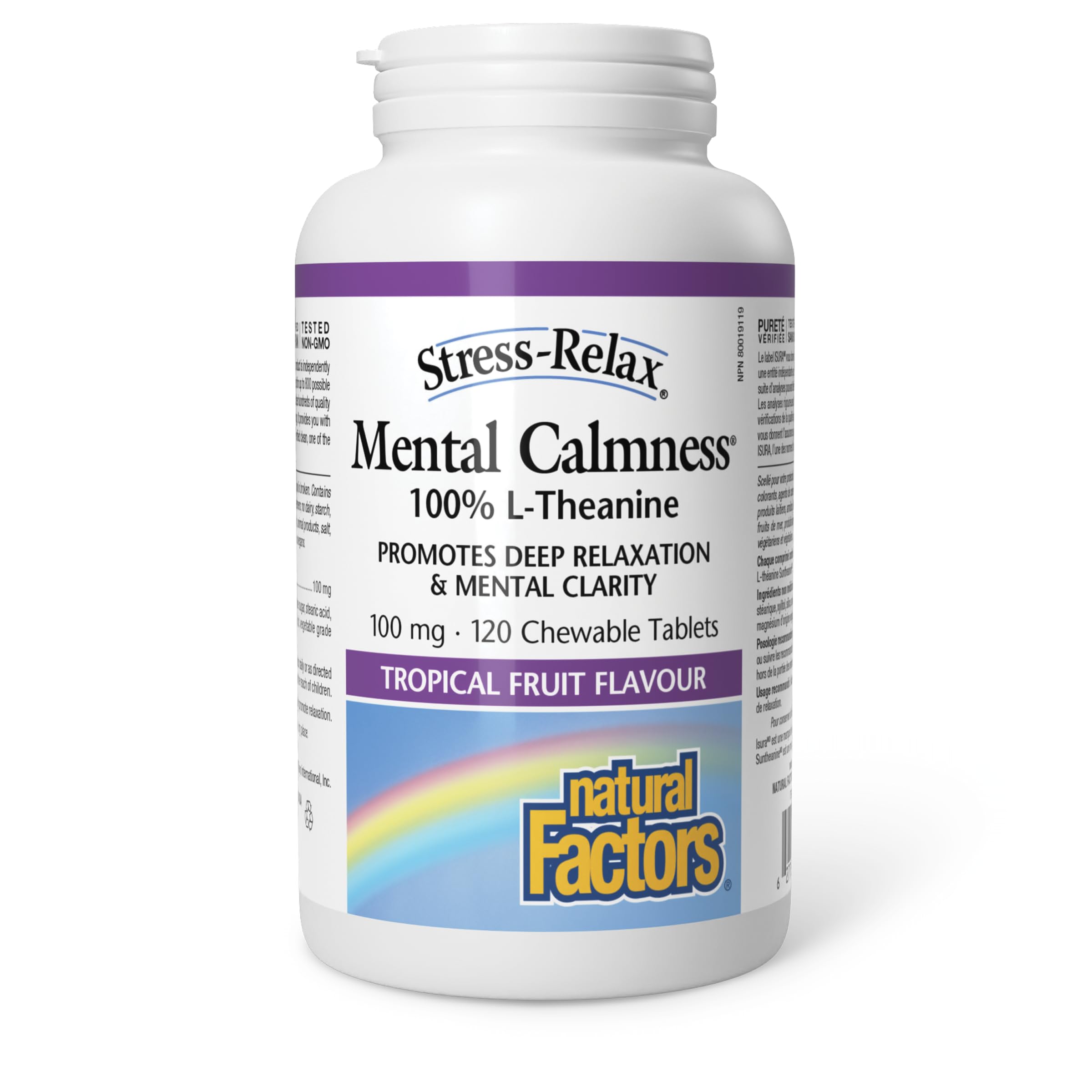 Natural Factors Stress Relax Mental Calmness, 120 Chewable Tablets, Tropical Fruit Flavour, Suntheanine L Theanine 100 mg, Promotes Deep Relaxation, Stress Relief, Proudly Canadian 🍁 All In One Marketplace Canada