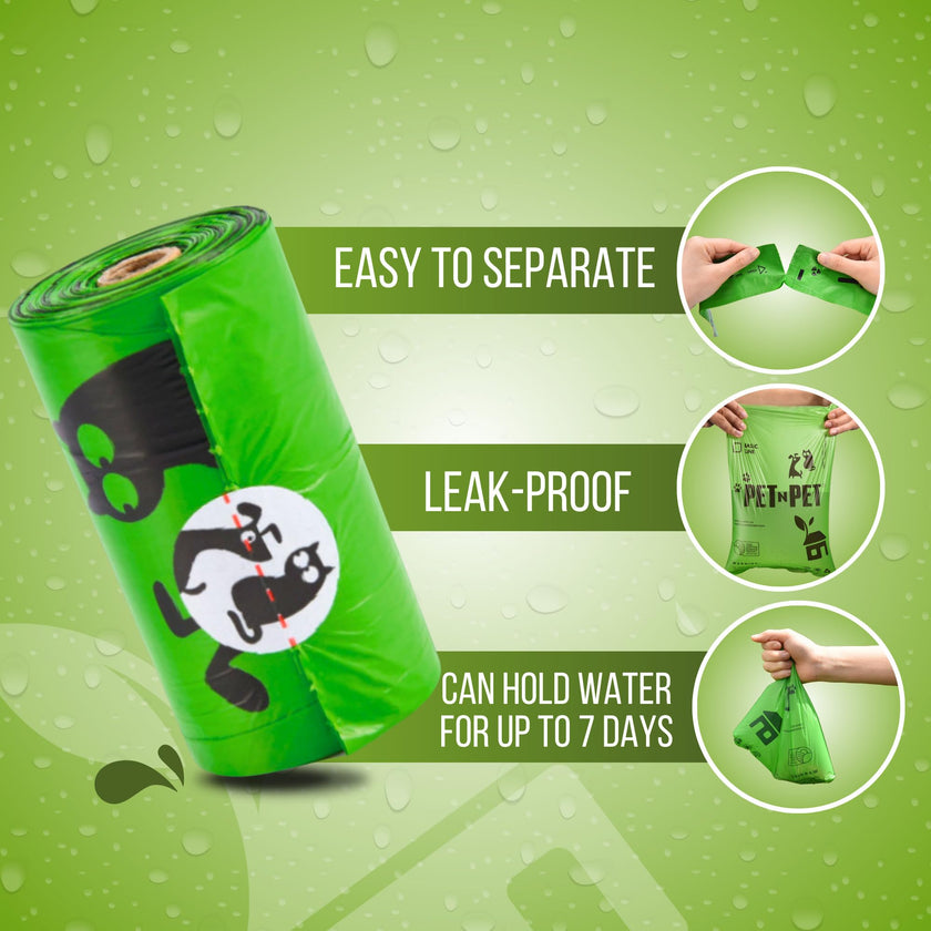 Pet N Pet Dog Poop Bags - USDA Certified 41% Plant-Based Doggy Poop Bags - Leak-Proof Sac Caca Chien Refill Rolls (1080 Count, Unscented, Green) 🍁 All In One Marketplace Canada