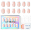 Modelones French Tip Press On Nails, Short Oval Fake Nails Press Ons with Nail Glue, Adhesive Tabs, Nail File, Prep Pad, Manicure Stick, 32Pcs 16 Sizes, Nude, Valentines 🍁 All In One Marketplace Canada