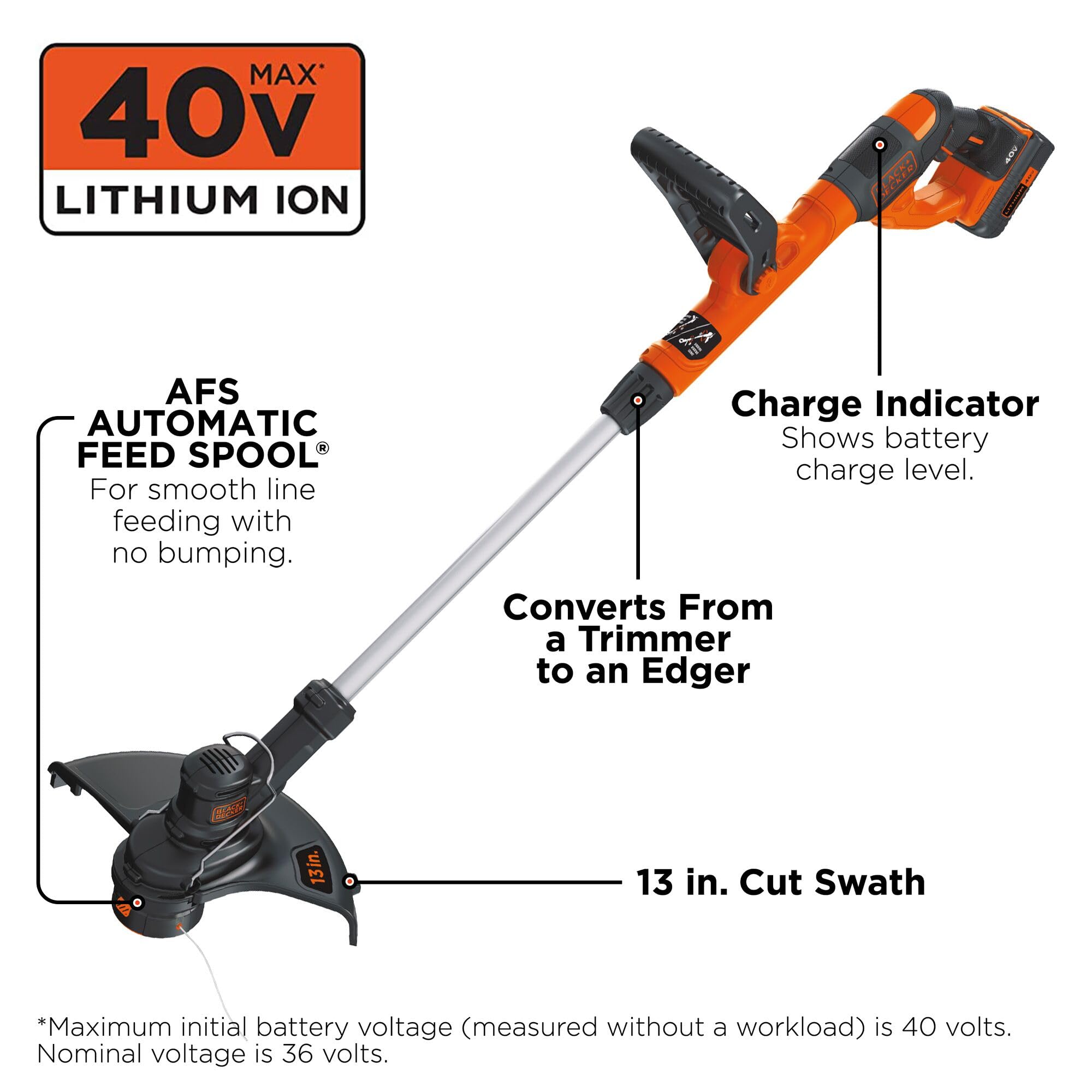 BLACK+DECKER 40V MAX String Trimmer and Edger Kit, Cordless, 13 inch, 2-in-1, Battery and Charger Included (LST140C) 🍁 All In One Marketplace Canada