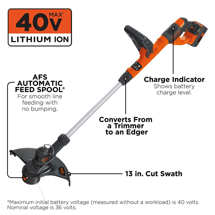 BLACK+DECKER 40V MAX String Trimmer and Edger Kit, Cordless, 13 inch, 2-in-1, Battery and Charger Included (LST140C) 🍁 All In One Marketplace Canada