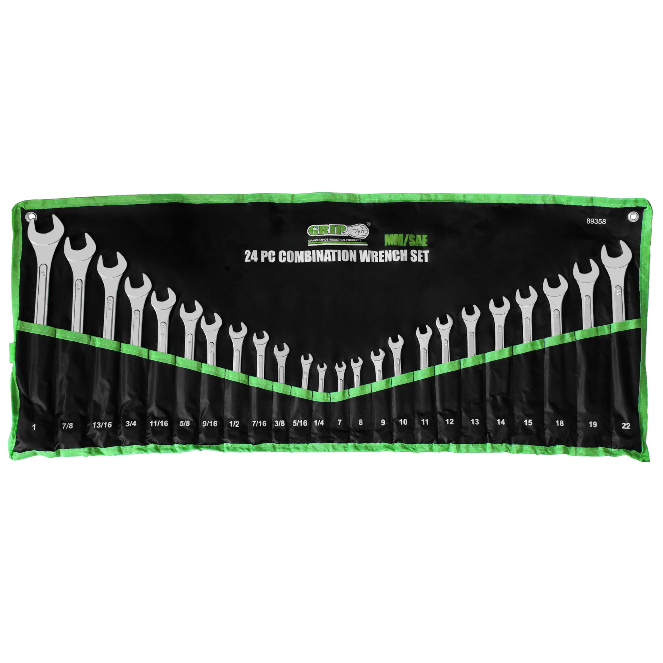 Grip 24 pc All-Purpose Master Combination Wrench Set MM/SAE - Metric 7mm to 22mm - SAE 1/4” to 1