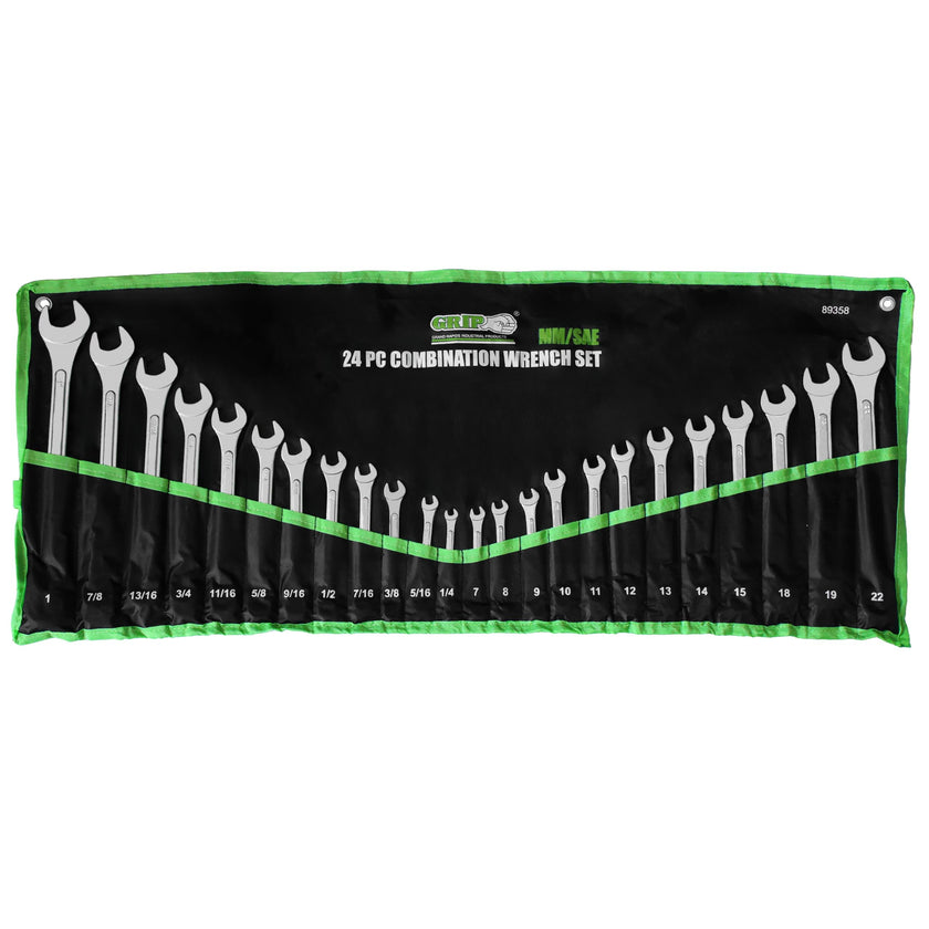 Grip 24 pc All-Purpose Master Combination Wrench Set MM/SAE - Metric 7mm to 22mm - SAE 1/4” to 1