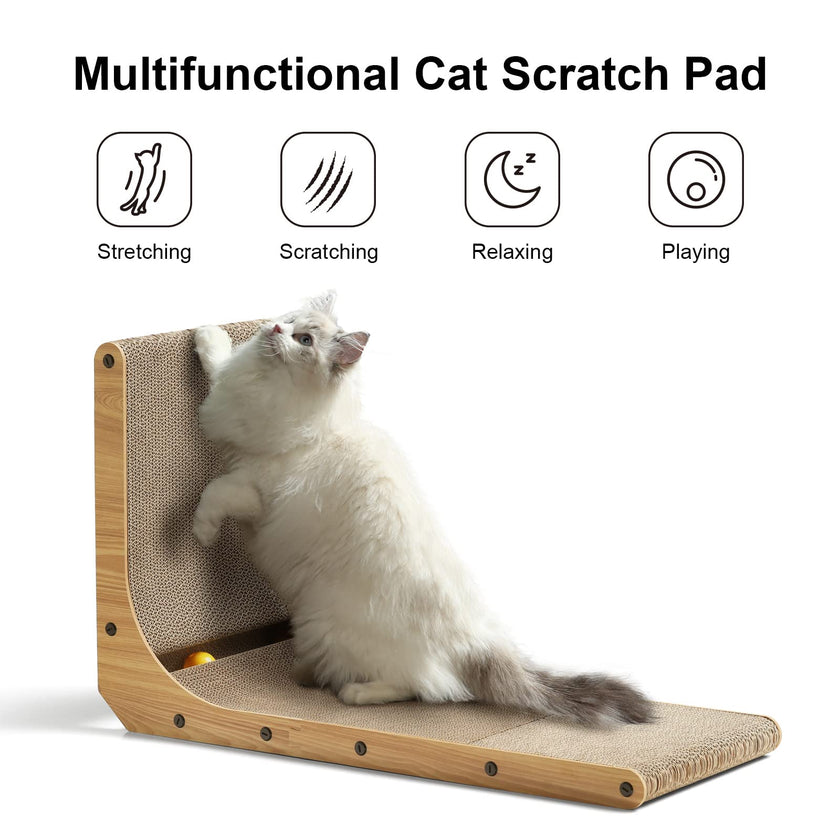 FUKUMARU Cat Scratcher, 68 CM L Shape Cat Scratch Pad Wall Mounted, Cat Scratching Cardboard with Ball Toy for Indoor Cats, Large Size 🍁 All In One Marketplace Canada