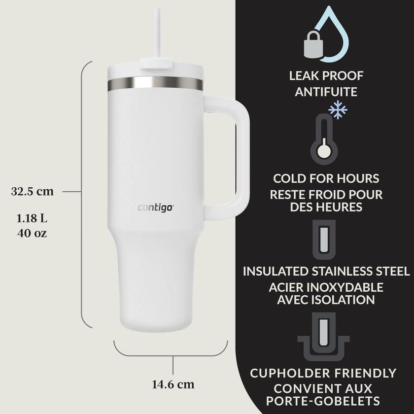 Contigo Streeterville Tumbler, 40 oz (1.18 L), Insulated Stainless Steel Water Bottle with Straw and Leak-Proof Lid, Salt 🍁 All In One Marketplace Canada