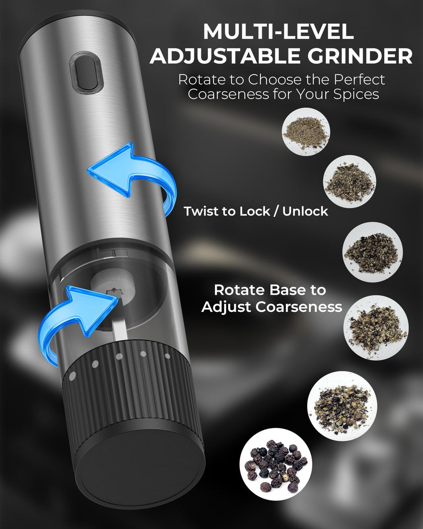 Salt and Pepper Grinder Set, Automatic Salt and Pepper Grinder, USB-C Rechargeable with 5 Adjustable Coarseness, One Hand Operation 🍁 All In One Marketplace Canada