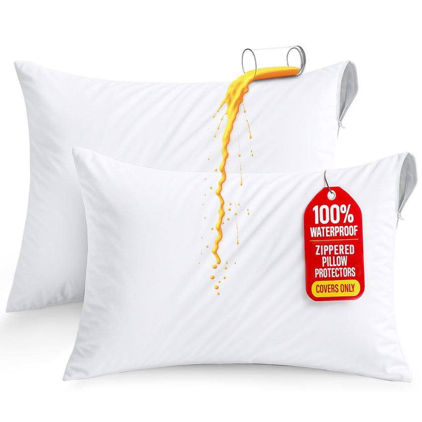 Utopia Bedding Waterproof Pillow Protectors Zippered Queen Size (2 Pack, White), Zippered Pillowcases, Bed Bug Proof Pillow Encasement Covers 20 x 28 Inches 🍁 All In One Marketplace Canada
