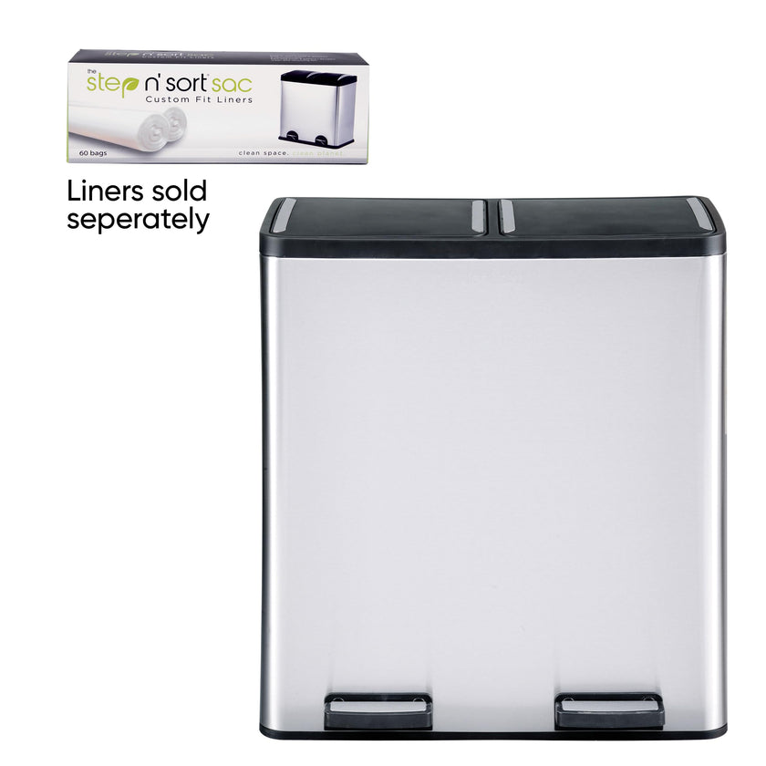 The Step N' Sort 18.5 Gallon Extra Large Capacity, Soft-Step, Dual Trash and Recycling Bin with Removable Inner Bins. Silver 🍁 All In One Marketplace Canada
