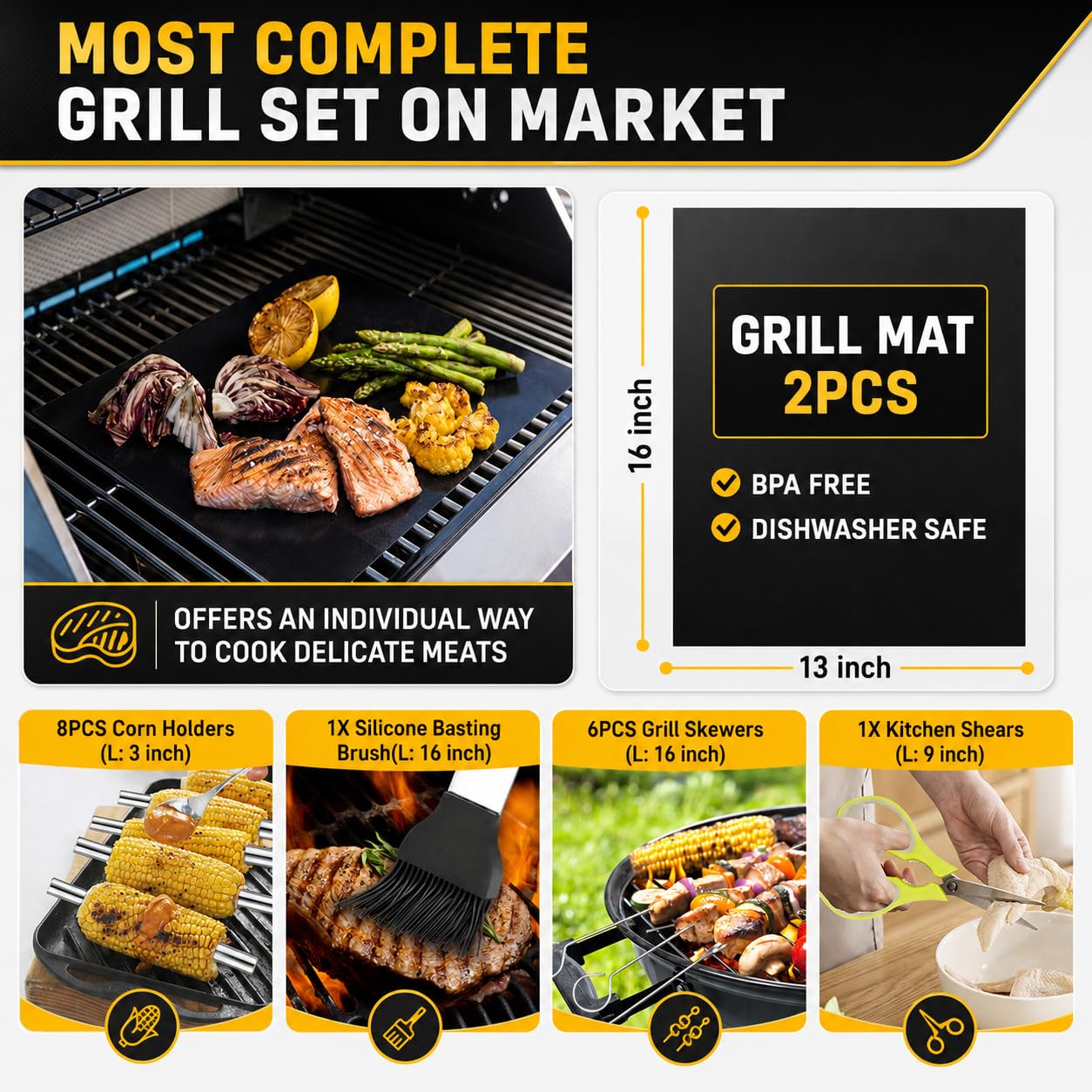 34Pcs BBQ Grill Accessories Tools Set, 16 Inches Stainless Steel Grilling Tools with Carry Bag, Thermometer, Grill Mats for Camping/Backyard Barbecue, Grill Tools Set for Men Women 🍁 All In One Marketplace Canada