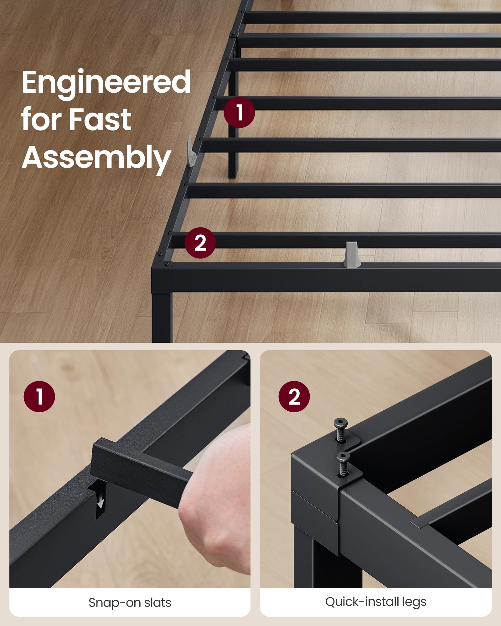 VASAGLE Twin Metal Bed Frame 14 Inches Tall, 550 lb Weight Capacity Heavy Duty Platform Bed Frame with Under-Bed Storage, No Box Spring Needed, Matte Black URMB653BD02 🍁 All In One Marketplace Canada