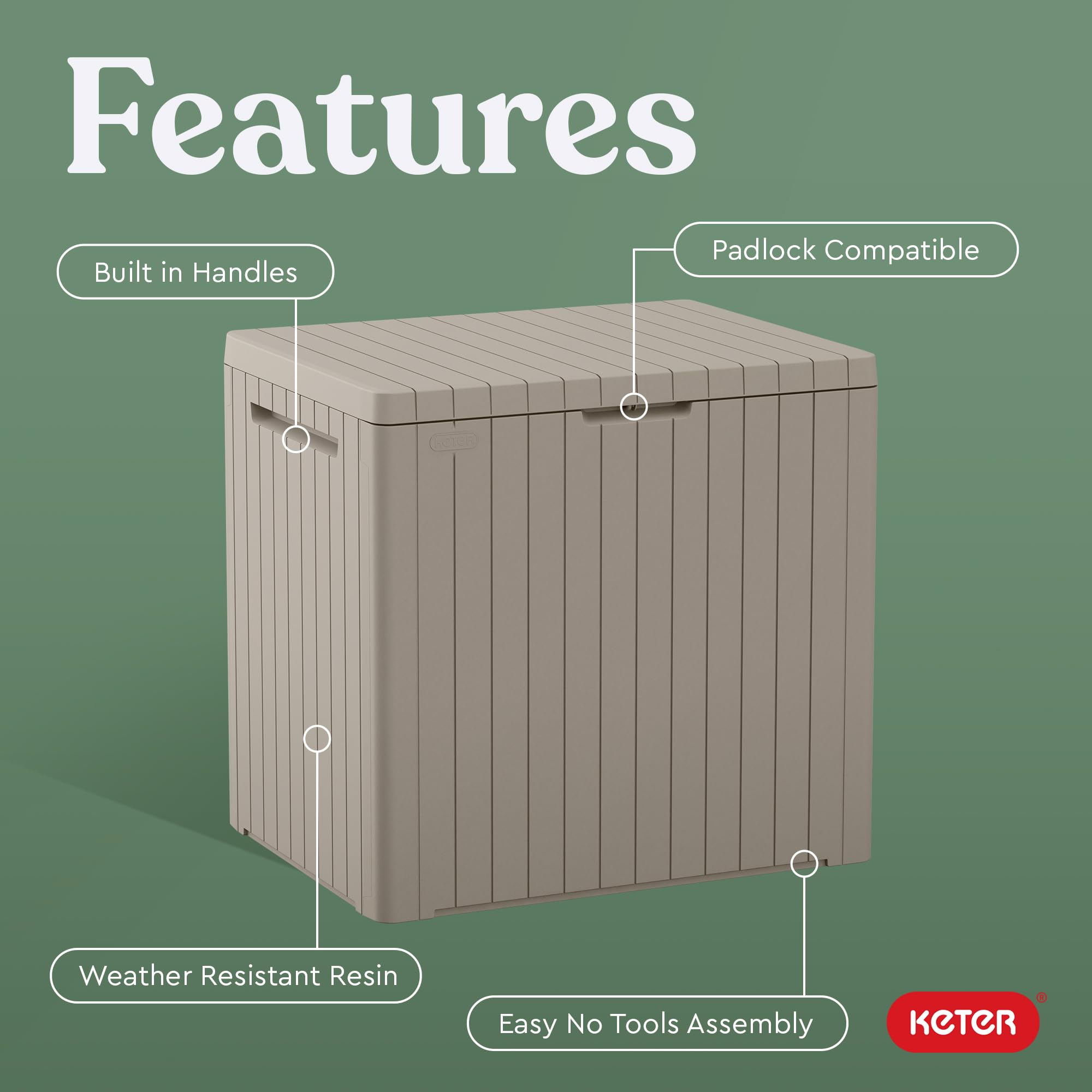 Keter City 30 Gallon Resin Outdoor Storage Box and Patio Furniture Side Table for Pool and Garden Accessories, Beige 🍁 All In One Marketplace Canada