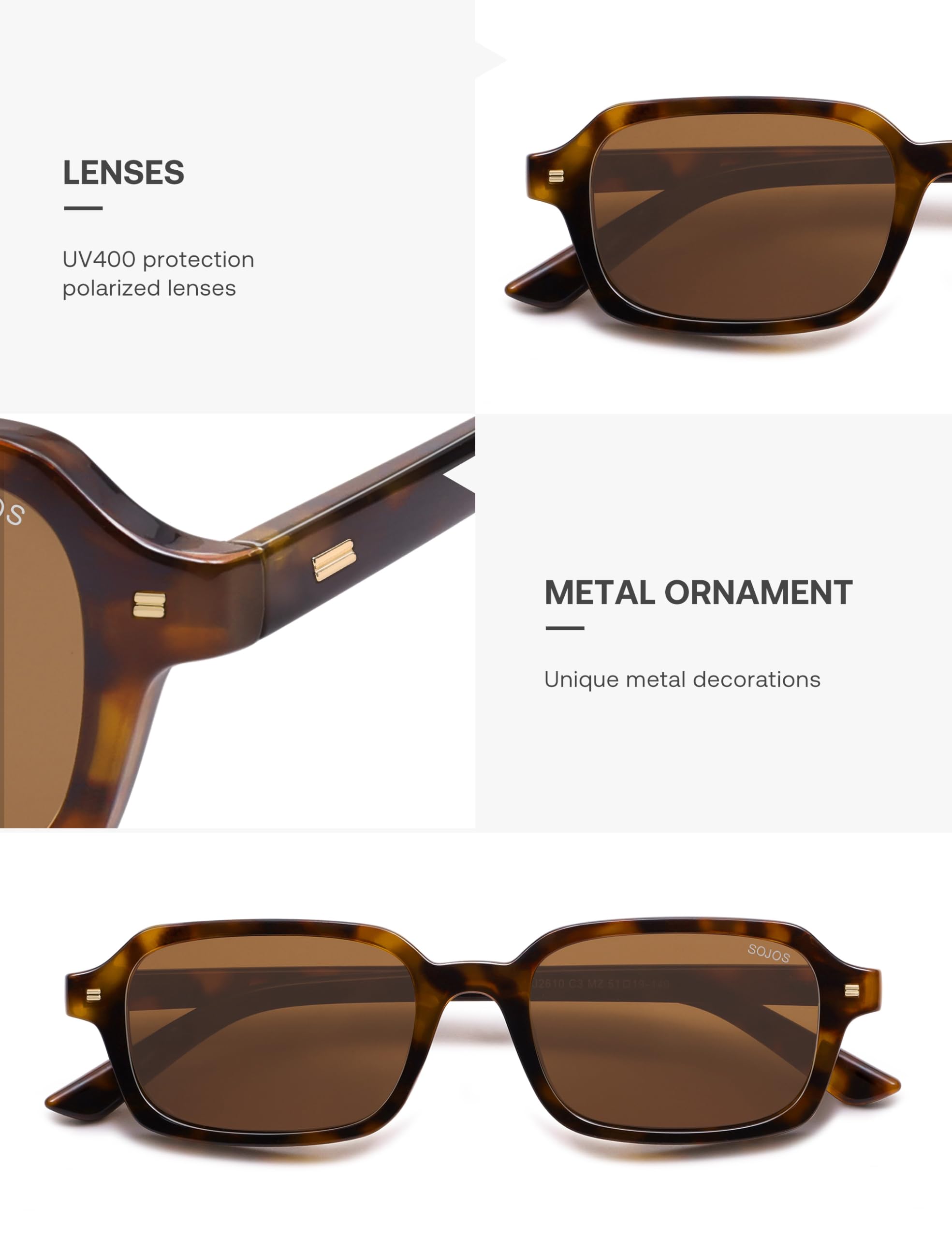 SOJOS Trendy Rectangle Polarized Sunglasses Womens Mens, Small Retro Fashion Thin Slim Square Sunnies SJ2610, Brown Tortoise/Brown 🍁 All In One Marketplace Canada