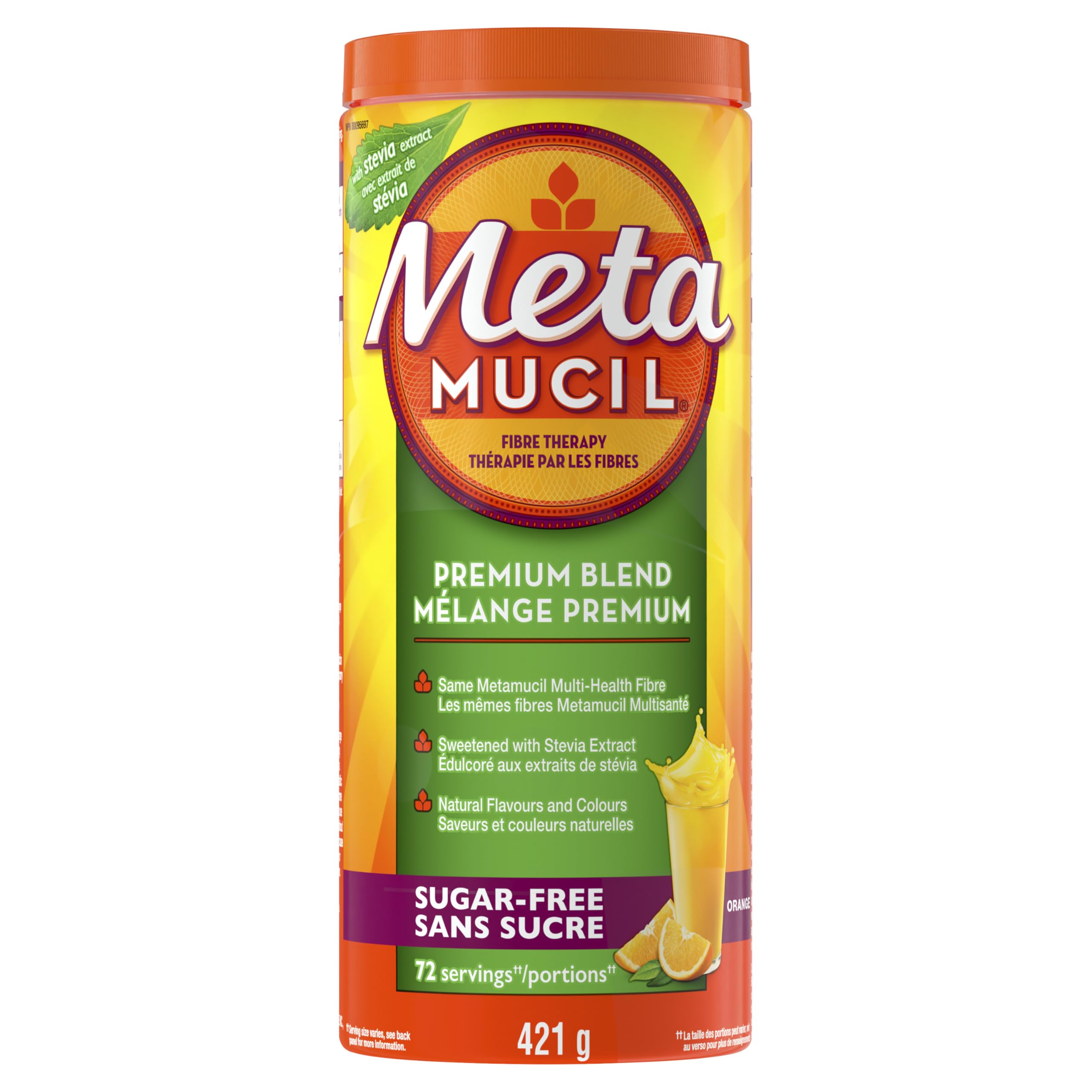 Metamucil Premium Blend, 4-in-1 Daily Fibre for Digestive Health, Plant-Based Psyllium Husk Powder Supplement, Sugar-Free with Stevia, Orange Flavored, 72 Servings 🍁 All In One Marketplace Canada