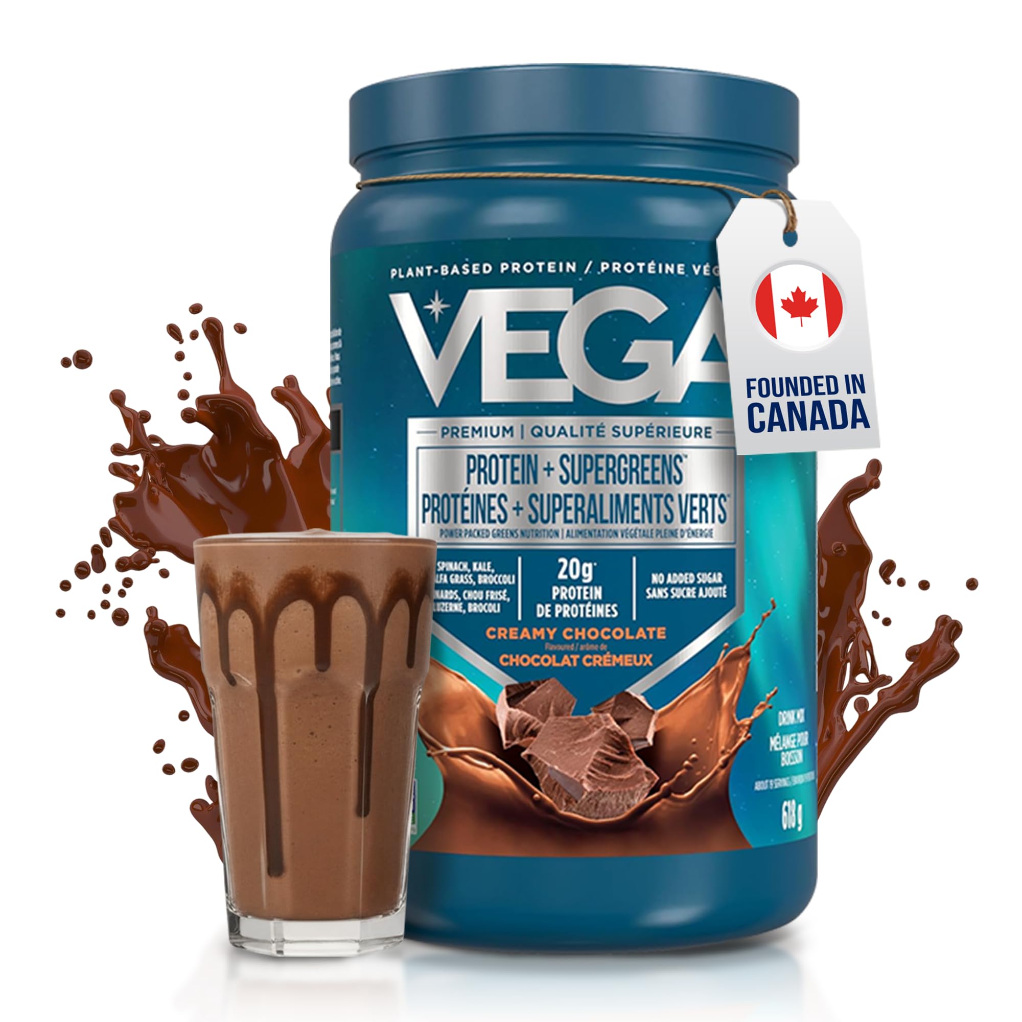 Vega Protein + Supergreens Vegan Plant Based Protein Powder – 20g Organic Pea Protein, Dairy-free, Healthy Breakfast Shake – Chocolate, 19 Servings, 618 grams (Pack of 1) 🍁 All In One Marketplace Canada
