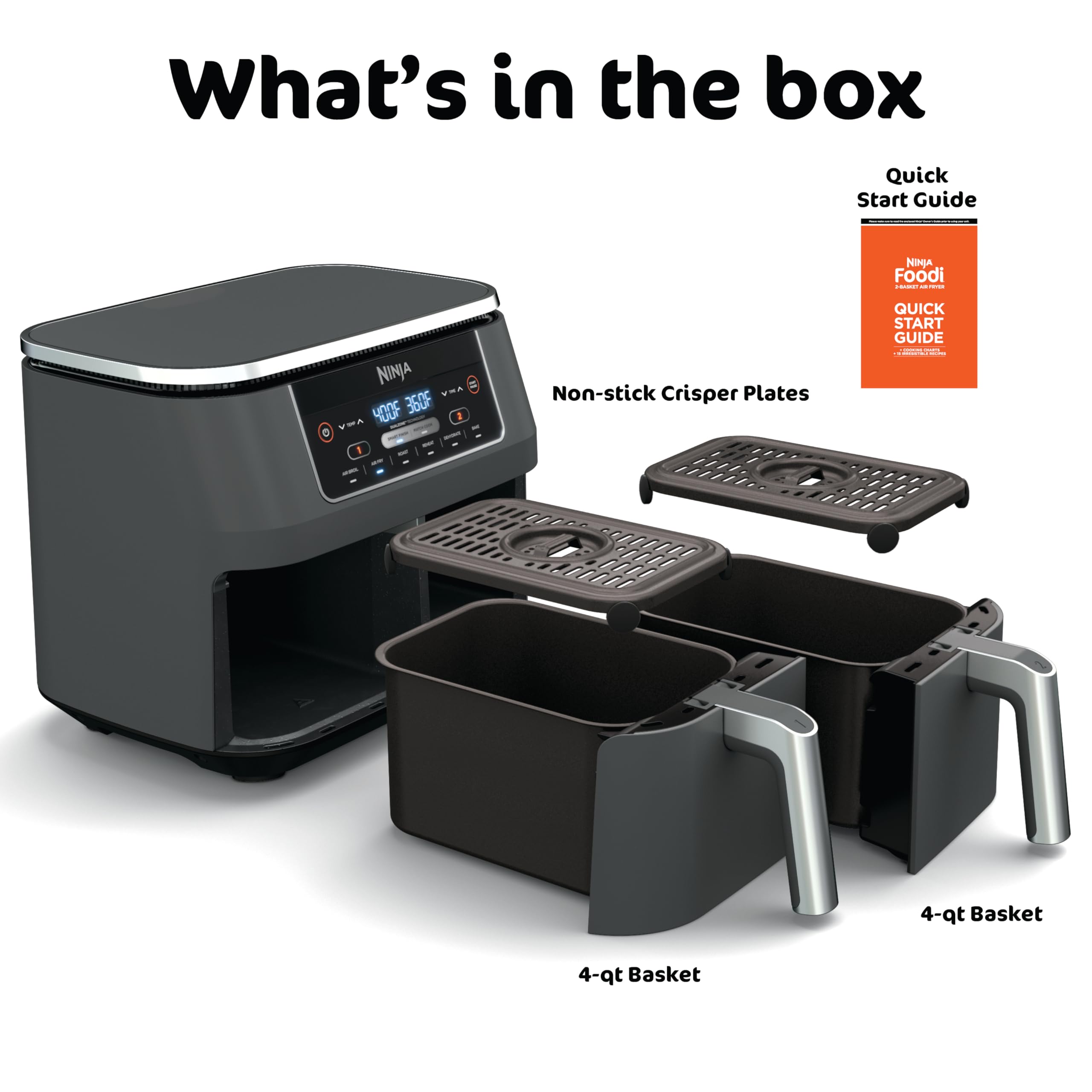 Ninja Foodi 6-in-1 8-qt. (7.6L) 2-Basket Air Fryer DualZone Technology, Match Cook & Smart Finish to Roast, Broil, Dehydrate & More for Quick, Easy Meals, Slate Grey (DZ201C) Canadian Version 🍁 All In One Marketplace Canada