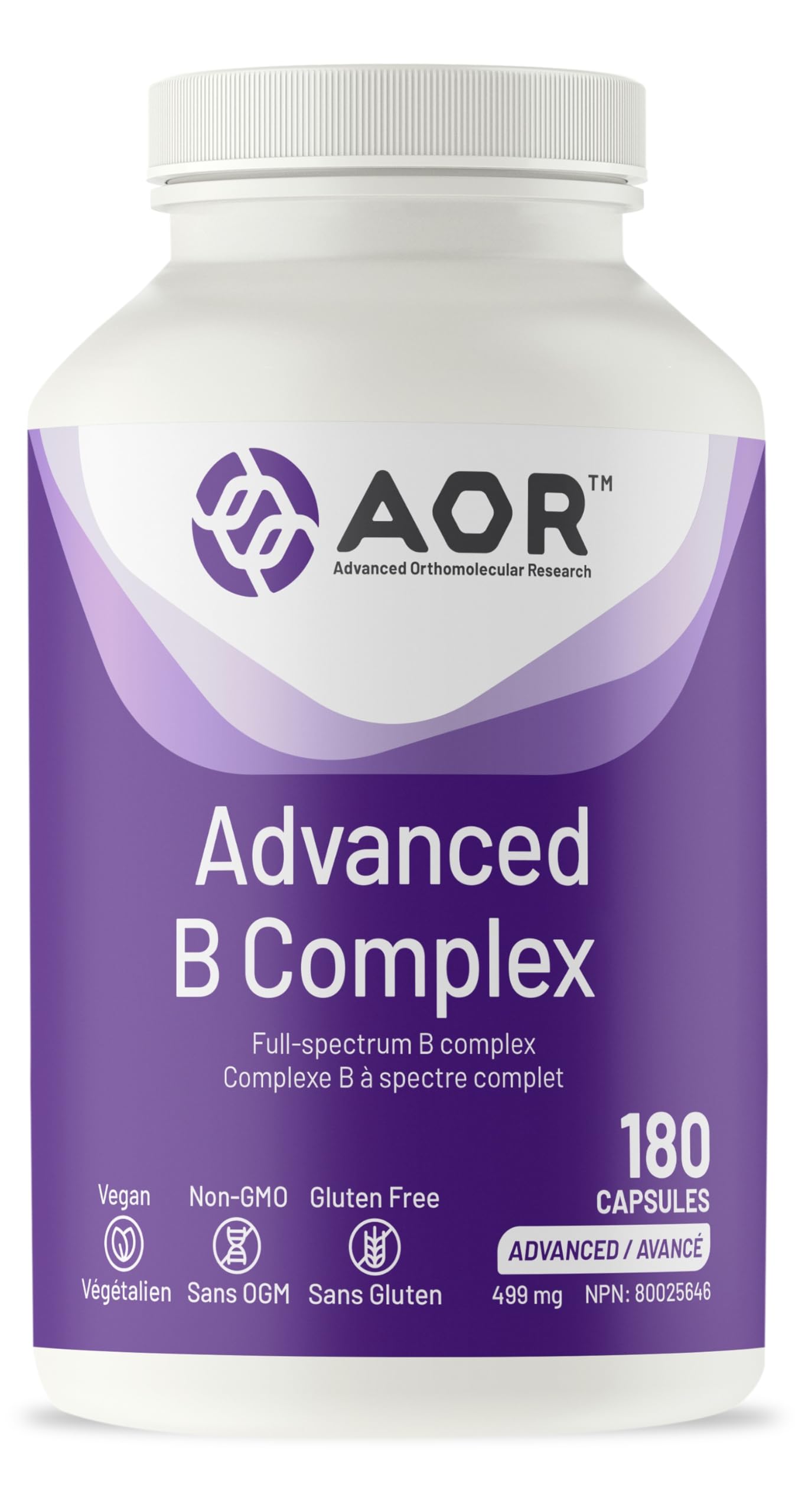 AOR Advanced B Complex Capsules, 180 Count 180-Day Supply - Full-Spectrum B Vitamin Blend with B1, B2, B3, B5, B6, B12, Inositol, Folic Acid & Biotin - Vegan, Non-GMO & Gluten-Free - Promotes Energy 🍁 All In One Marketplace Canada
