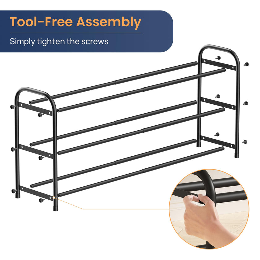 ENJOYBASICS Expandable Metal Shoe Racks for Closet, 3 Tier Adjustable Shoe Organizer Shelf, Black Free Standing Rack Storage for Entryway 🍁 All In One Marketplace Canada