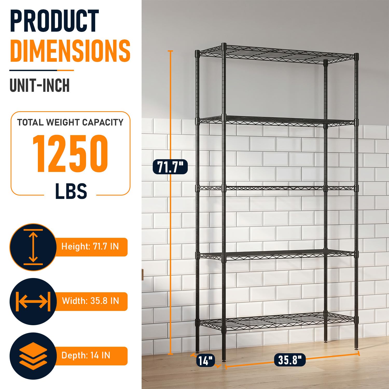 FDW Storage Shelves,Wire Shelving Unit Metal Shelves Heavy Duty Layer Rack Storage Rack Adjustable Utility (Black, 36