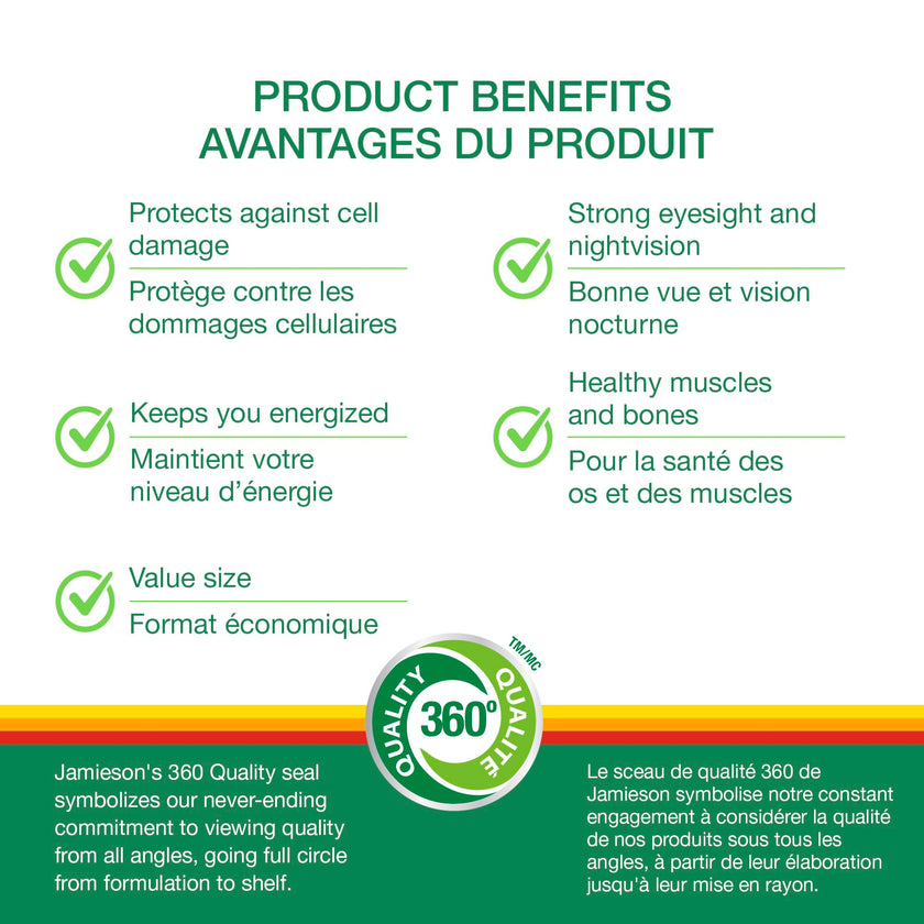 Jamieson 100% Complete Multivitamin for Men, with Siberian Ginseng, Lycopene and Selenium. Supports Eye Health, Energy, Immunity, and Everyday Health, Gluten-Free, One Per Day, 160 Caplets 🍁 All In One Marketplace Canada
