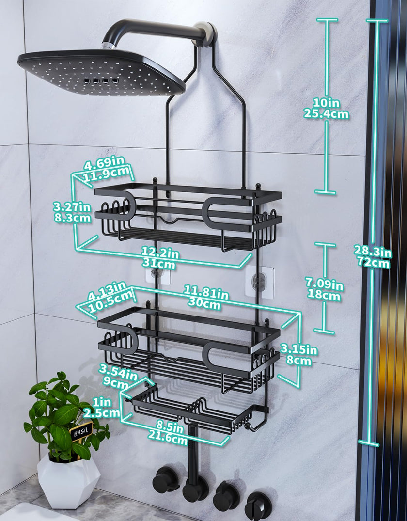 HapiRm Shower Caddy Hanging - 3 Tier Over Shower Head Caddy, No Drilling Shower Organizer Hanging with 2 Soap Holder & 12 Hooks, Bathroom Shower Shelves for Shampoo, Soap 🍁 All In One Marketplace Canada