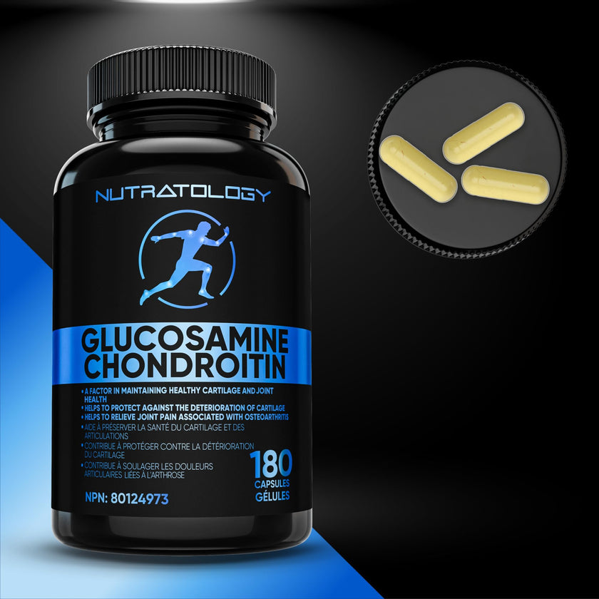 Nutratology® Glucosamine Joint Supplement with Chondroitin, MSM & Turmeric | Canadian-Made | Joint Pain Relief Supplements - 1500MG Glucosamine - Supports Healthy Joints & Cartilage - 180 Capsules 🍁 All In One Marketplace Canada