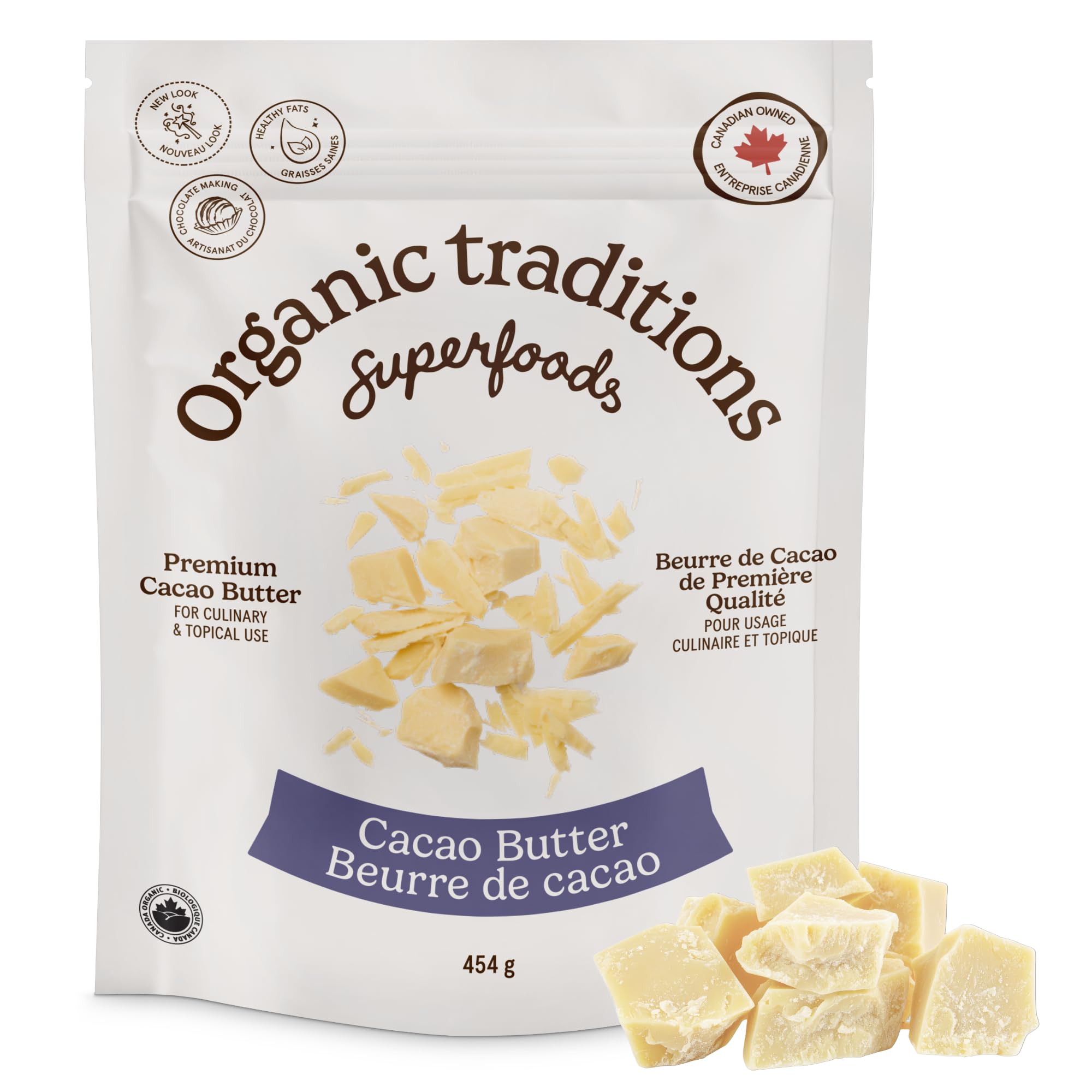 Organic Traditions Food Grade Cacao Butter, Baking Ingredient, 16oz Bag 🍁 All In One Marketplace Canada