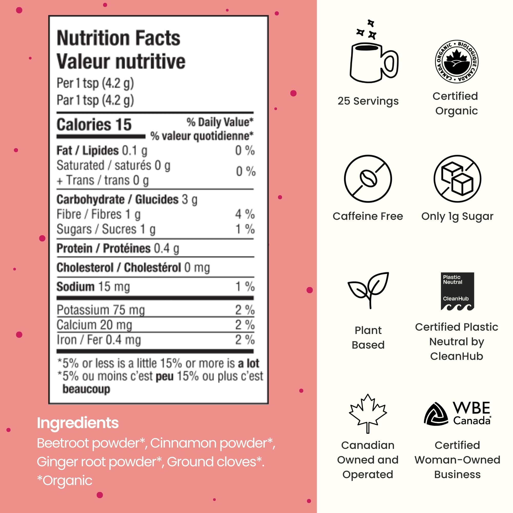 Blume Superfoods Latte - Beetroot Powder, Energy Boosting, Organic Beet Powder, Clove, Cinnamon, Ginger - Vegan, Gluten-Free - 25 Servings -Canadian Brand - As Seen on Dragons' Den 🍁 All In One Marketplace Canada