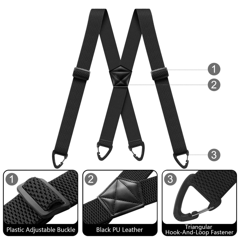 Suspenders for Men Heavy Duty Mens Suspenders Elastic 1.5-inch Braces Adjustable with 4 Plastic Snap Loop for Jeans Pants Outdoor Work Wedding Black 🍁 All In One Marketplace Canada