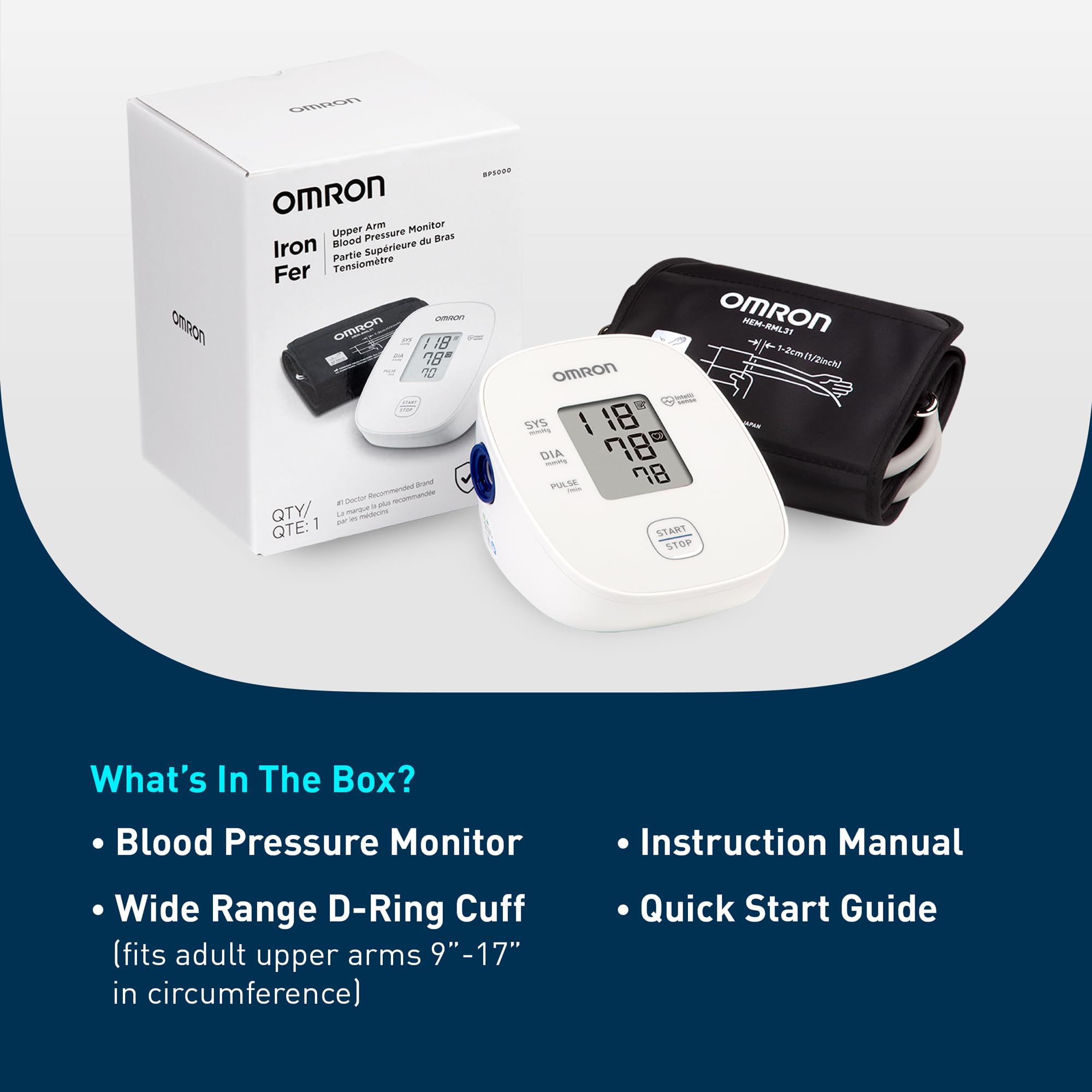 OMRON Iron Upper Arm Blood Pressure Monitor - Clinically Validated Blood Pressure Cuff - Medical Grade with Wide Range 17