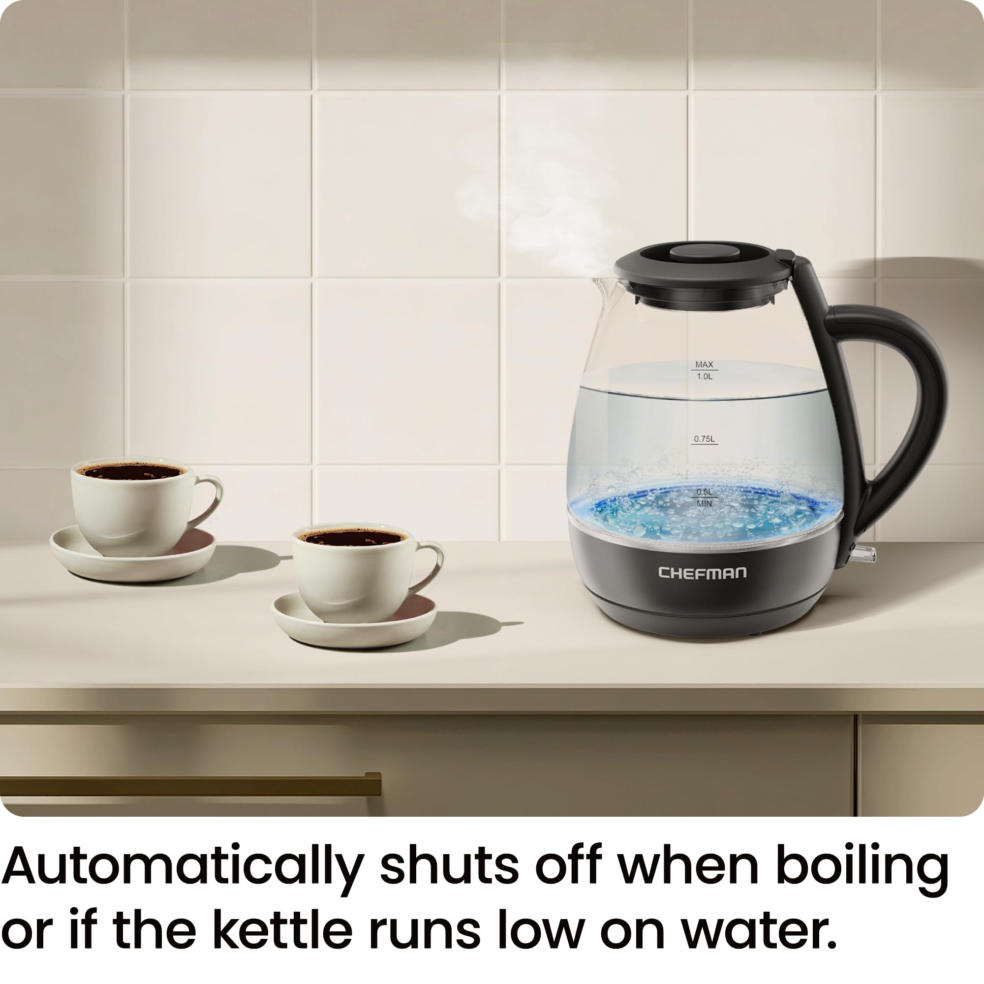 Chefman 1L Electric Tea Kettle with LED Lights, Automatic Shut Off, Removable Lid, Boil-Dry Protection, Hot Water Electric Kettle Water Boiler, Electric Kettles for Boiling Water 🍁 All In One Marketplace Canada