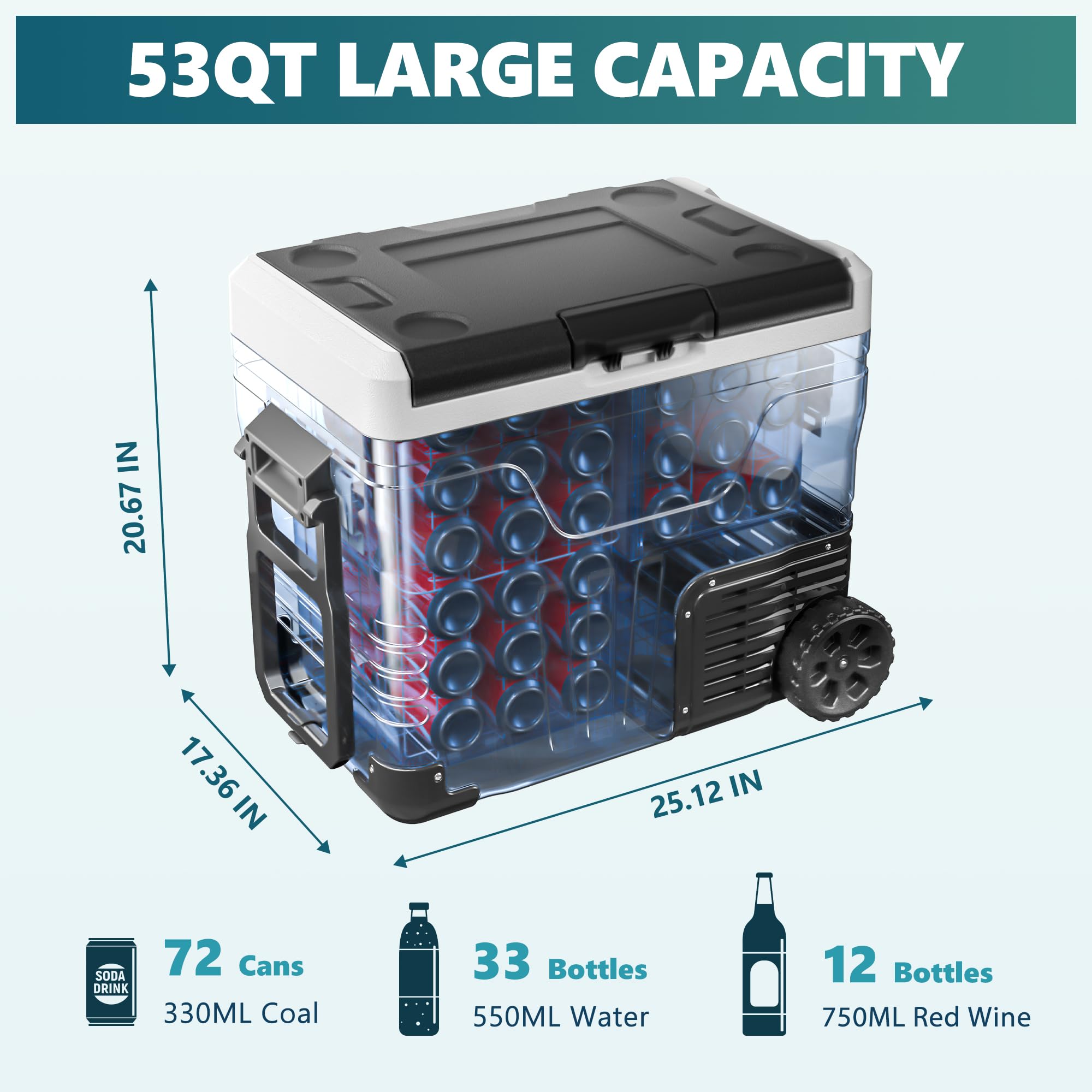 EUHOMY 12 Volt Refrigerator, 53QT(50L) Electric Cooler, Portable Freezer 12V/24V DC 110-240V AC, 12V Fridge -4℉~68℉, 12V Cooler with Wheels & 2 Baskets for Travel, Truck, Boat, Camping 🍁 All In One Marketplace Canada