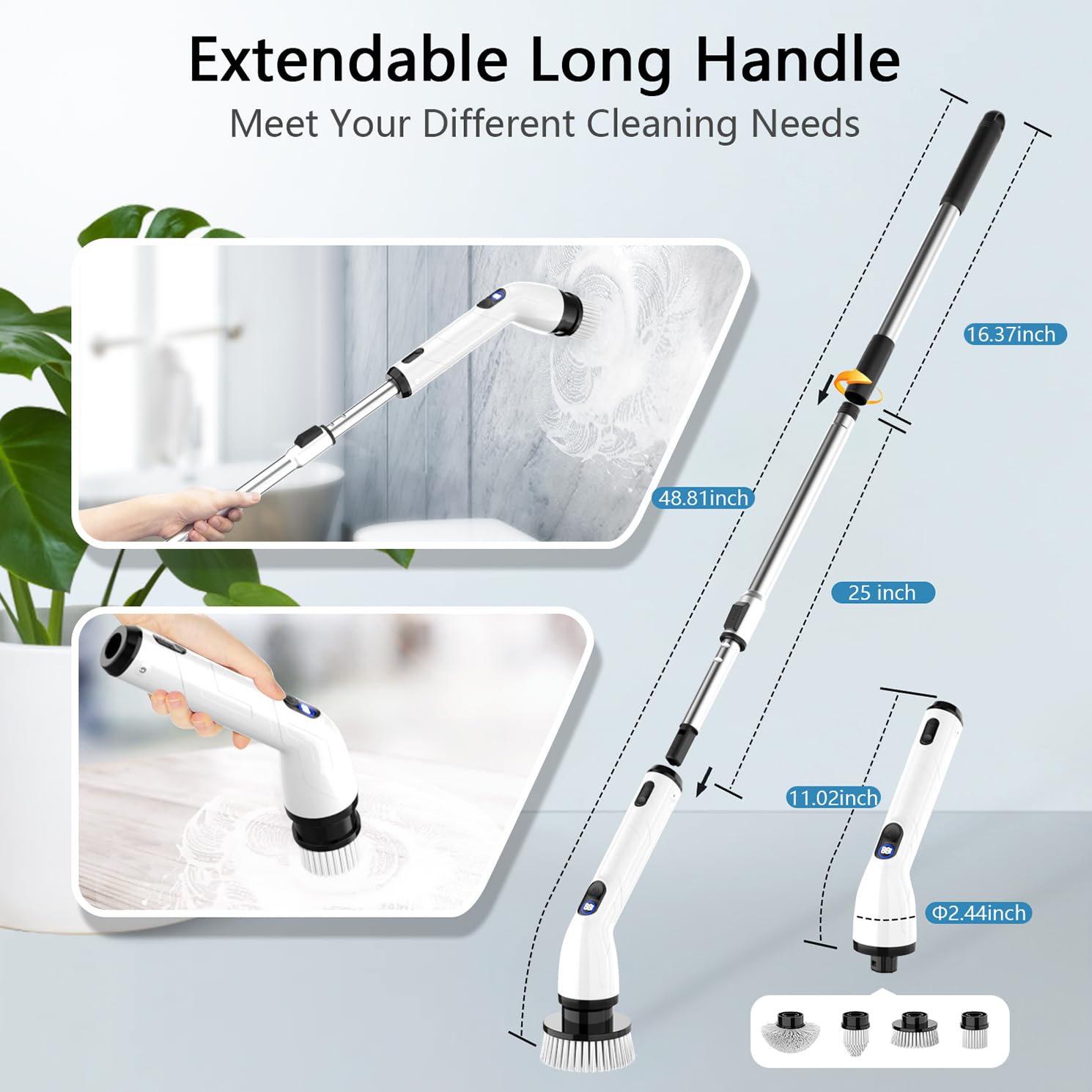 TUYU Electric Spin Scrubber, Full-Body IPX7 Waterproof Bathroom Scrubber with Power LCD Display, Adjustable Extension Handle, Cordless Shower Cleaner Brush for Bathtub Kitchen Wall Cleaning 🍁 All In One Marketplace Canada