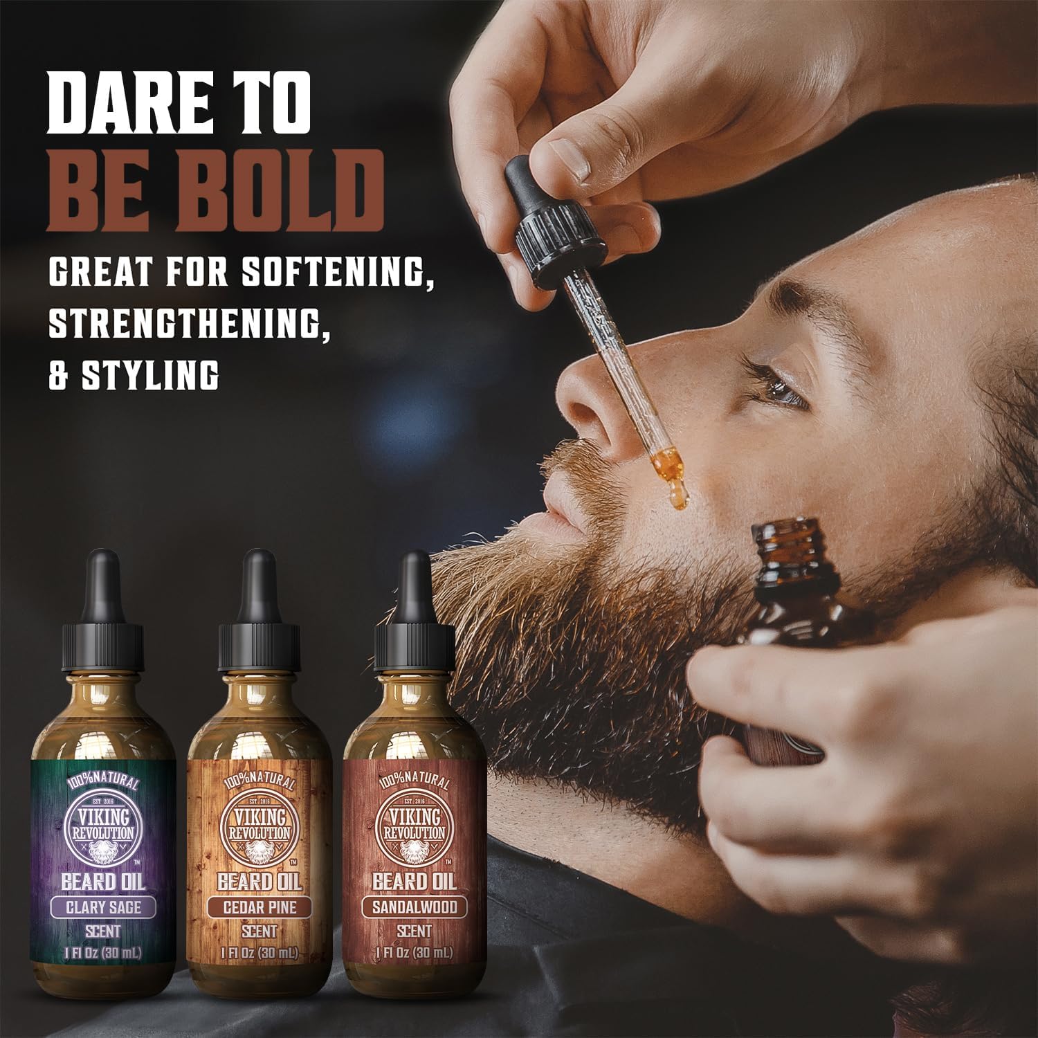 Viking Revolution - Beard Oil - All Natural Variety Sandalwood, Pine & Cedar, Clary Sage - Gifts For Men - Conditioning and Moisturizing - Valentines Day Gift for Him - 3 x 30 ml 🍁 All In One Marketplace Canada