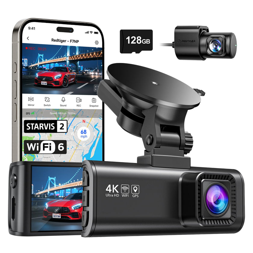 REDTIGER 4K Dash Cam Front and Rear with STARVIS 2, 5.8GHz Wi-Fi Dash Camera for Cars, 128GB Card Included, GPS, 3.18”IPS Screen, Night Vision, 170°Wide Angle, WDR, 24H Parking Mode(F7NP) 🍁 All In One Marketplace Canada