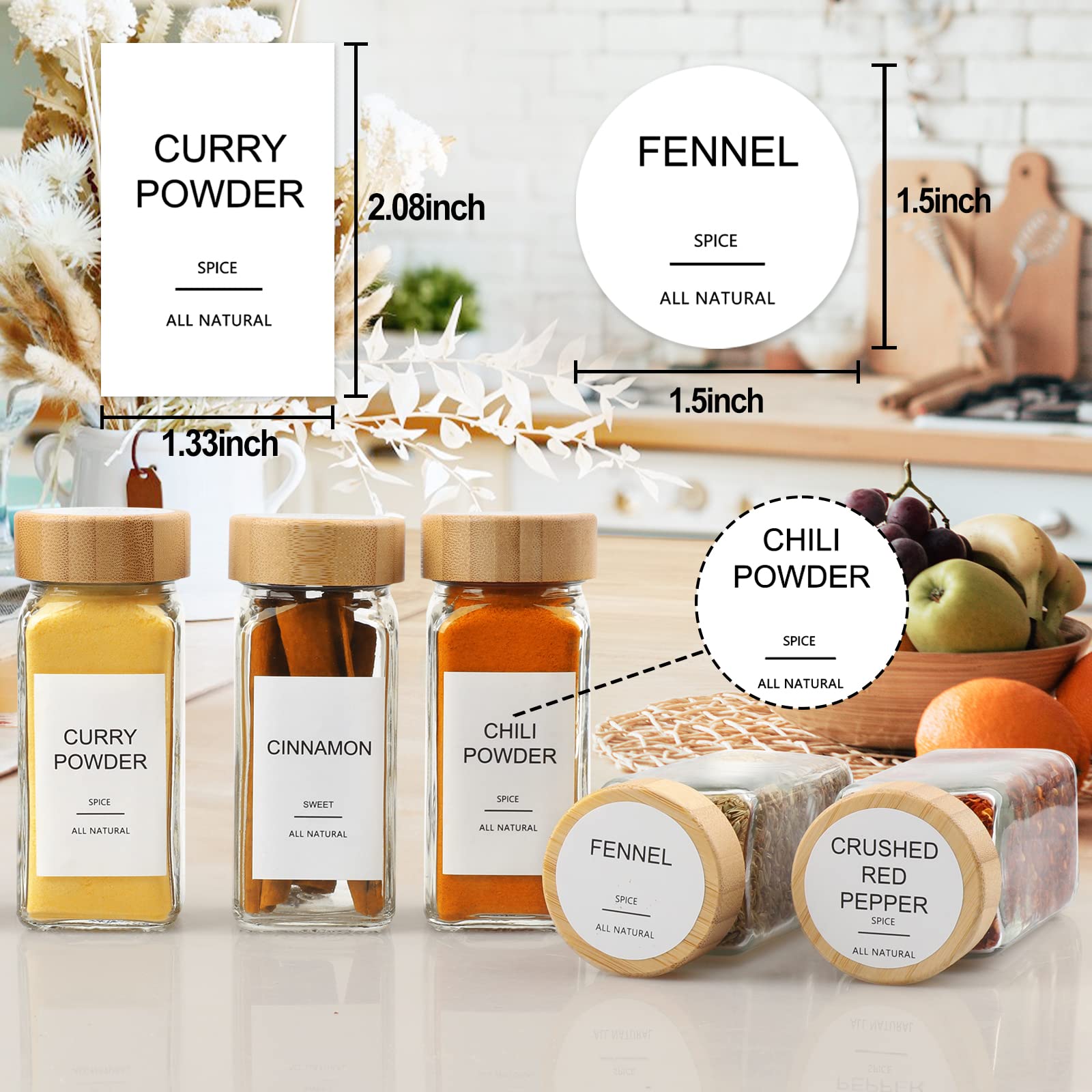 AISIPRIN 24 Pcs Glass Spice Jars with Bamboo Airtight Lids and 398 Labels, 4oz Empty Square Containers Seasoning Storage Bottles - Shaker Lids, Funnel, Brush and Marker Included 🍁 All In One Marketplace Canada