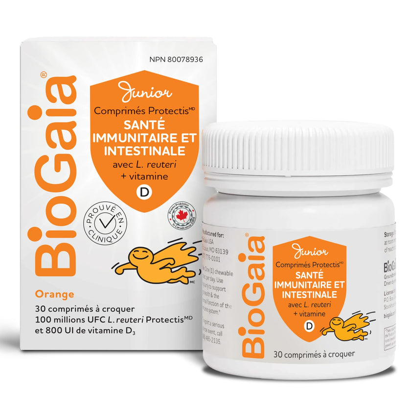 BioGaia Probiotic Junior Immune & Gut Health Tablets | New Format | Probiotic + 800 IU of Vit. D | 30-Day Supply/Chewable Tablets | For kids & Teens | Eases constipation | Helps maintain immune function | Development of bones and teeth | Prevent episodes