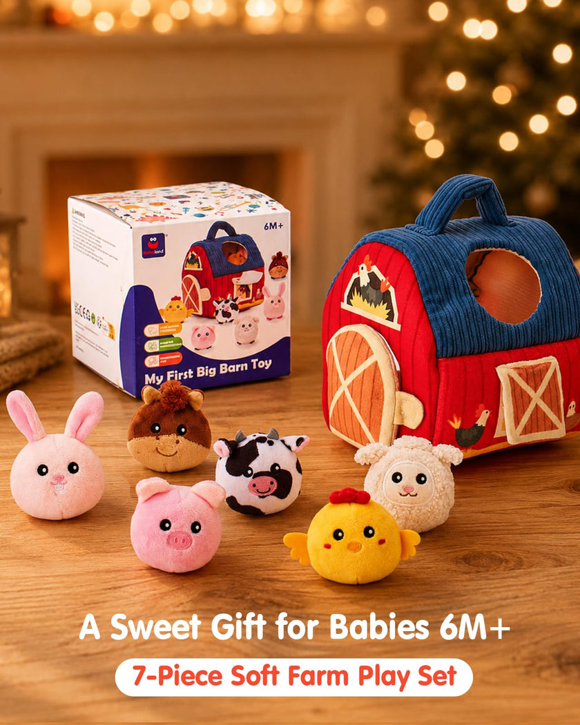 hahaland Montessori Baby Toys 6-12 Months - Surprise Barn with Stuffed Farm Animals Toys for Babies with Rattle & Mirror, Sensory Toys for Babies Boy Girl, Travel Toys for Toddlers 1-3 🍁 All In One Marketplace Canada