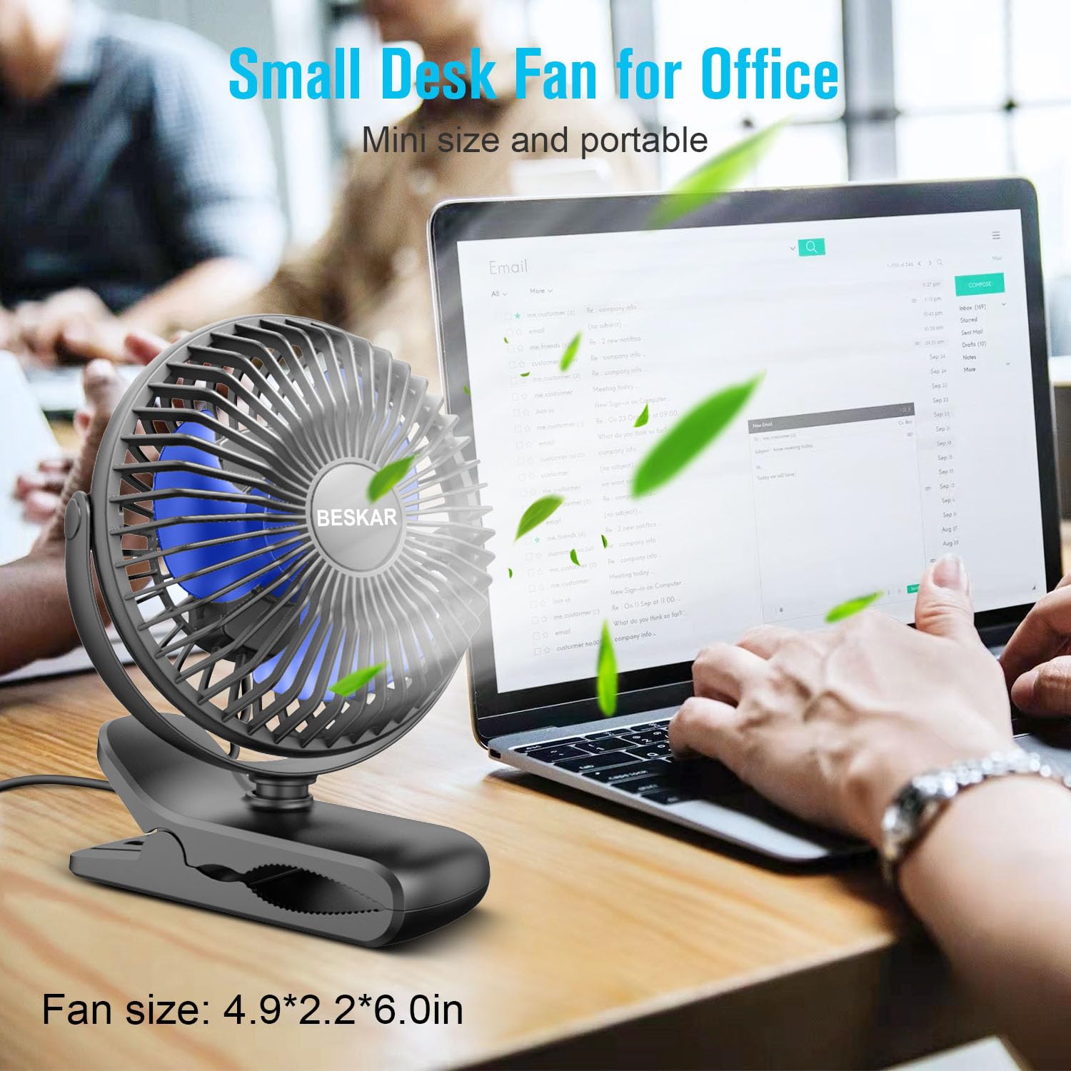BESKAR USB Powered Clip on Fan, Portable Small Fan with Cord, 3 Speeds Strong Airflow, Personal Fan with Sturdy Clamp, Quiet Desk Fan & Clip Fan 🍁 All In One Marketplace Canada